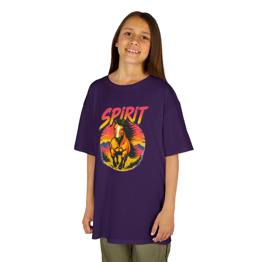 Spirit Horse Kids T‑Shirt — Retro Sunset Wild Horse Graphic Tee