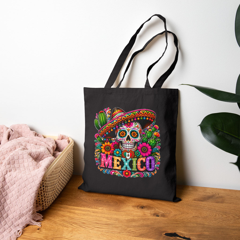 Tote Bag — Colorful Mexican Sugar Skull (Dia de los Muertos) Cotton Canvas Tote