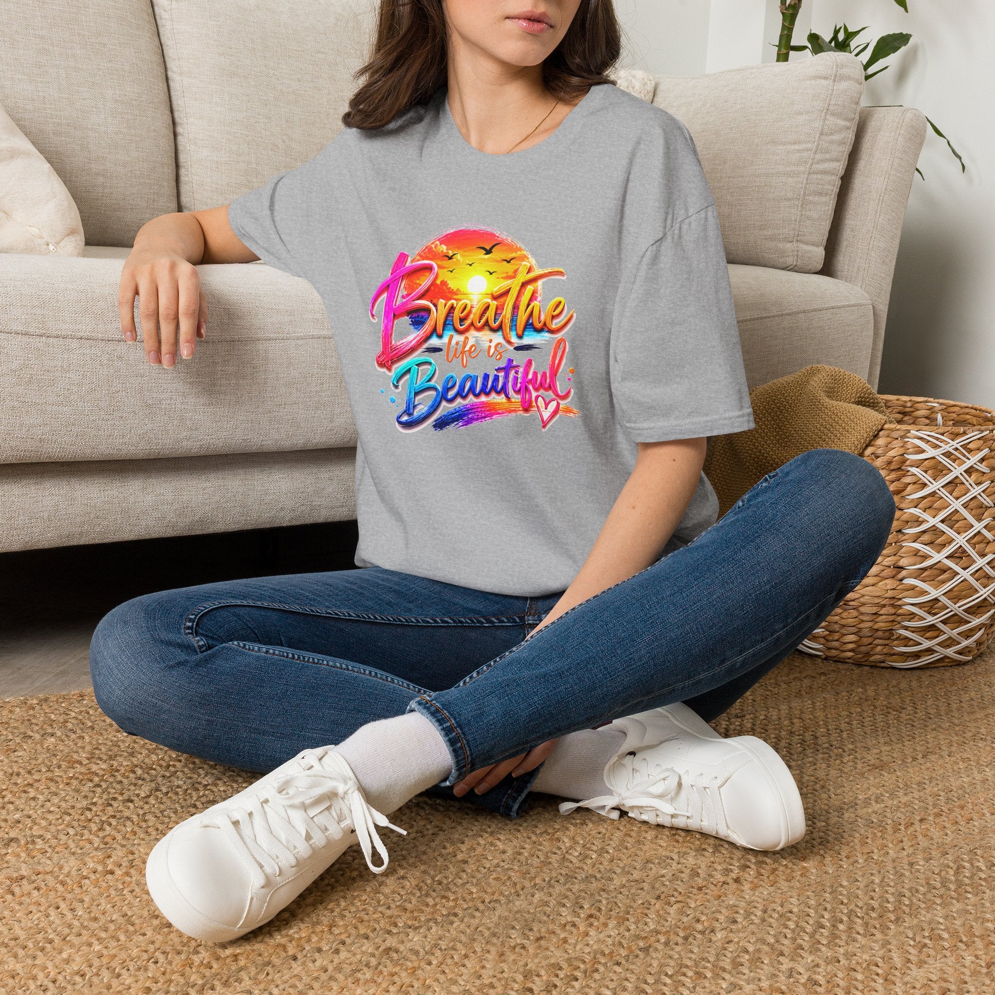 T-Shirt — "Breathe Life Is Beautiful" Sunset Graphic Tee