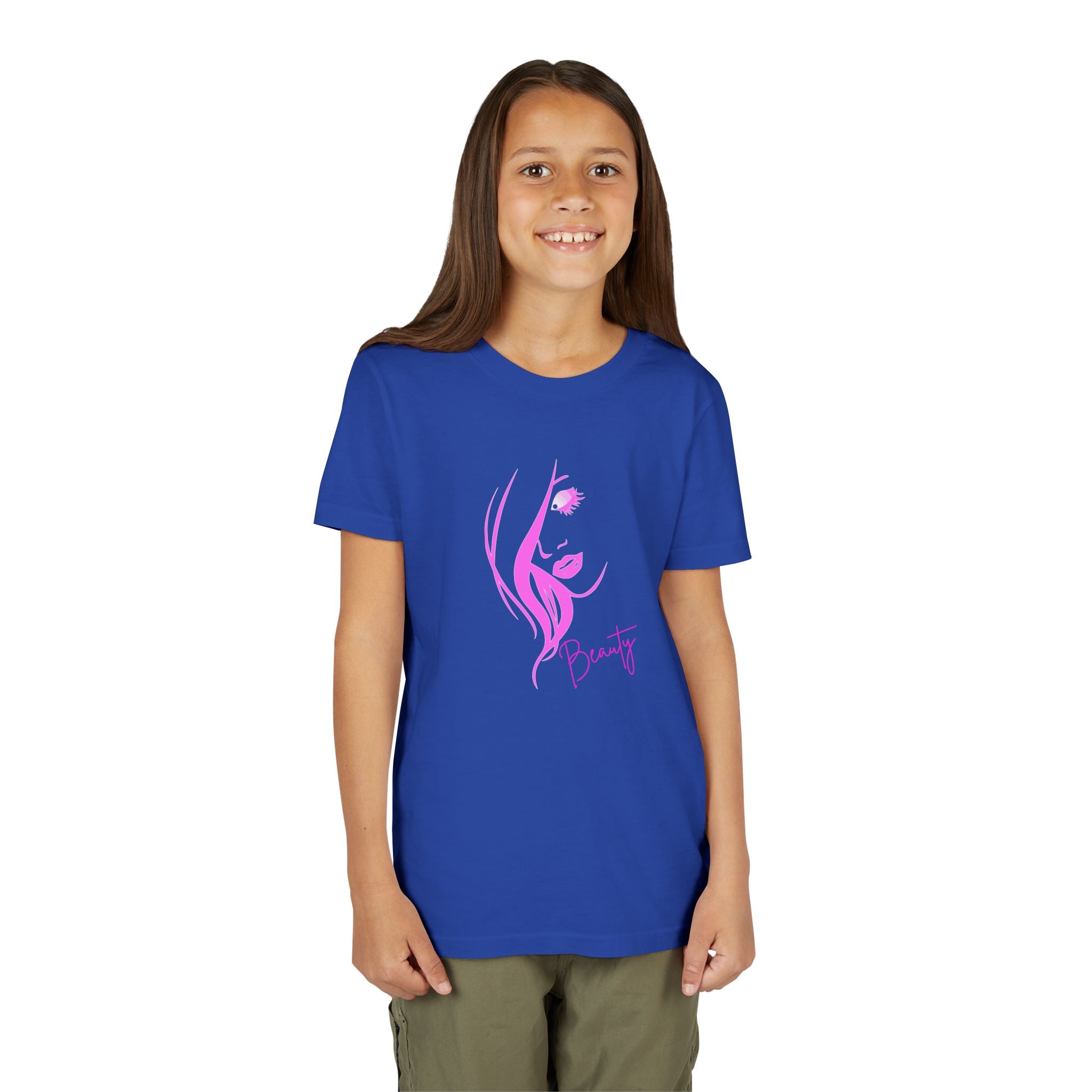 Youth Girls T-Shirt – Pink Beauty Face Graphic Tee, Cute Aesthetic Shirt, Gift for Girls