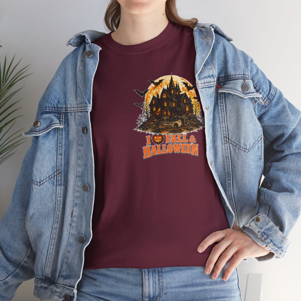 Halloween Fall Graphic Tee — "I  Fall & Halloween" Vintage Pumpkin & Spooky Characters Shirt