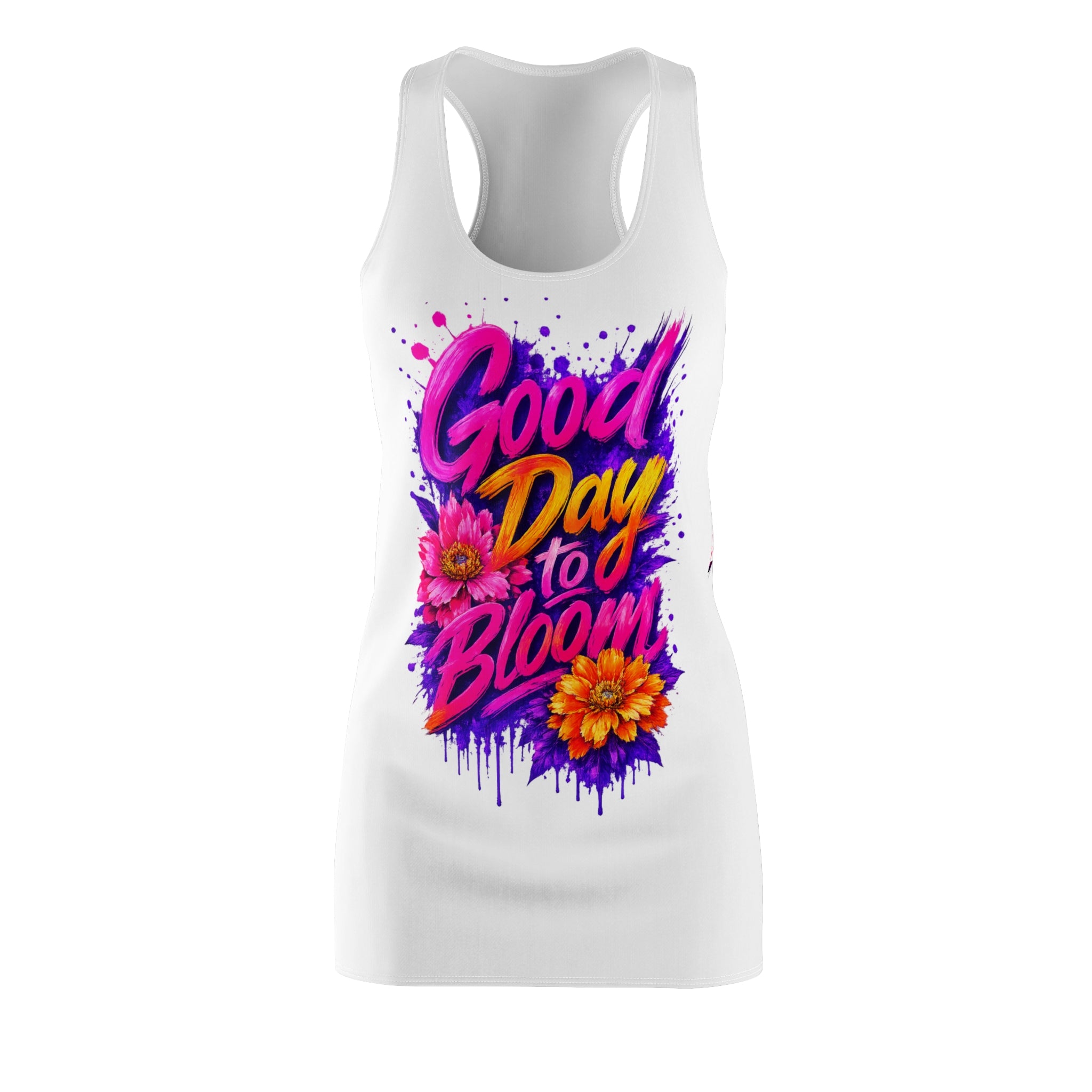 Good Day to Bloom Racerback Dress | Floral Graphic Summer Dress | Women's Beach Vacation Dress | Colorful Flower Print Dress