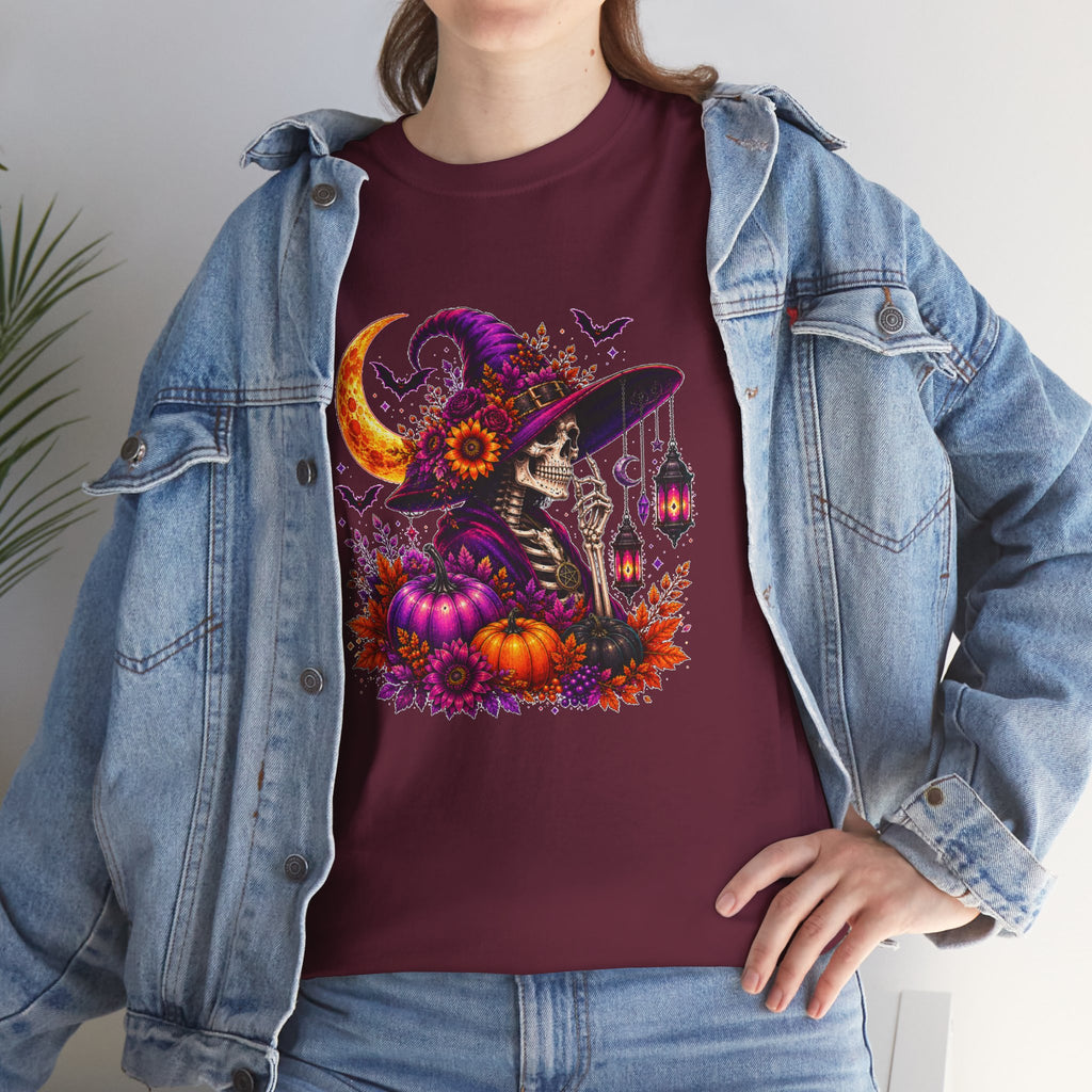 Halloween Witch Skeleton T-Shirt, Spooky Pumpkin Moon Tee, Gothic Fall Graphic Shirt, Halloween Gift for Her