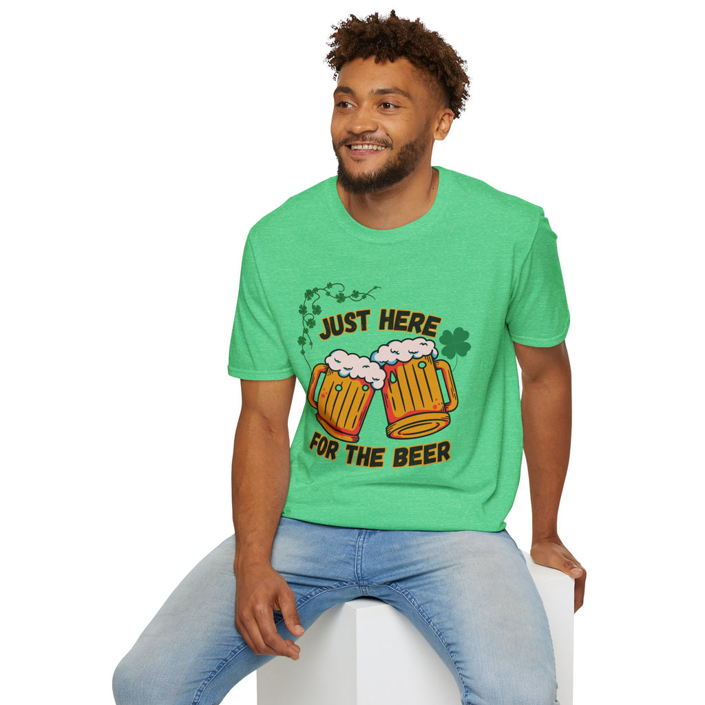 St. Patrick’s Beer T-Shirt — "Just Here for the Beer" Funny Clover Pub Tee