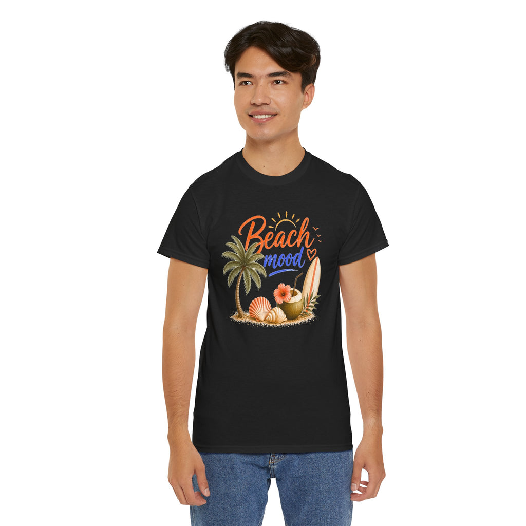 Beach Mood T-Shirt - Tropical Palm, Seashell Graphic Tee