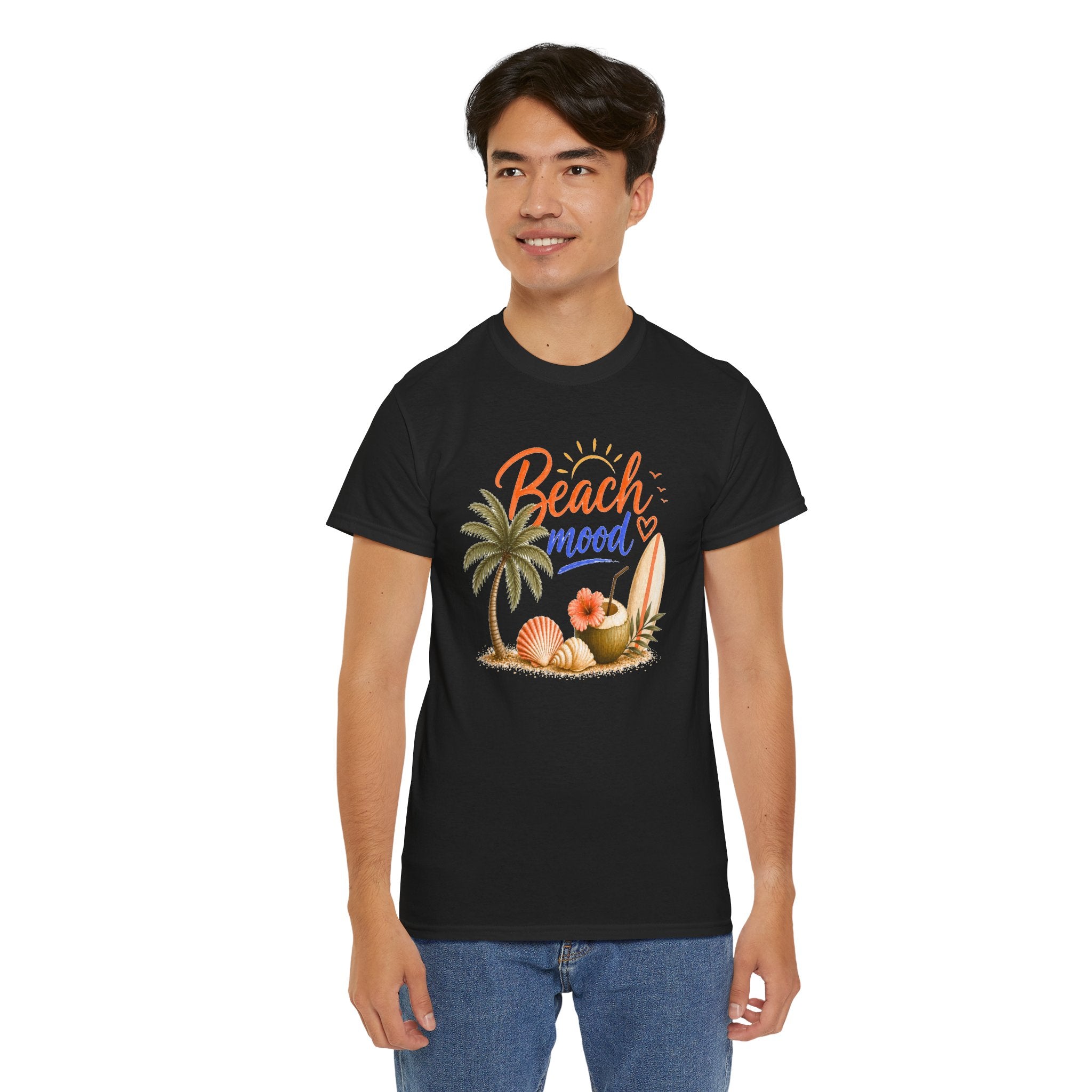 Beach Mood T-Shirt - Tropical Palm, Seashell Graphic Tee