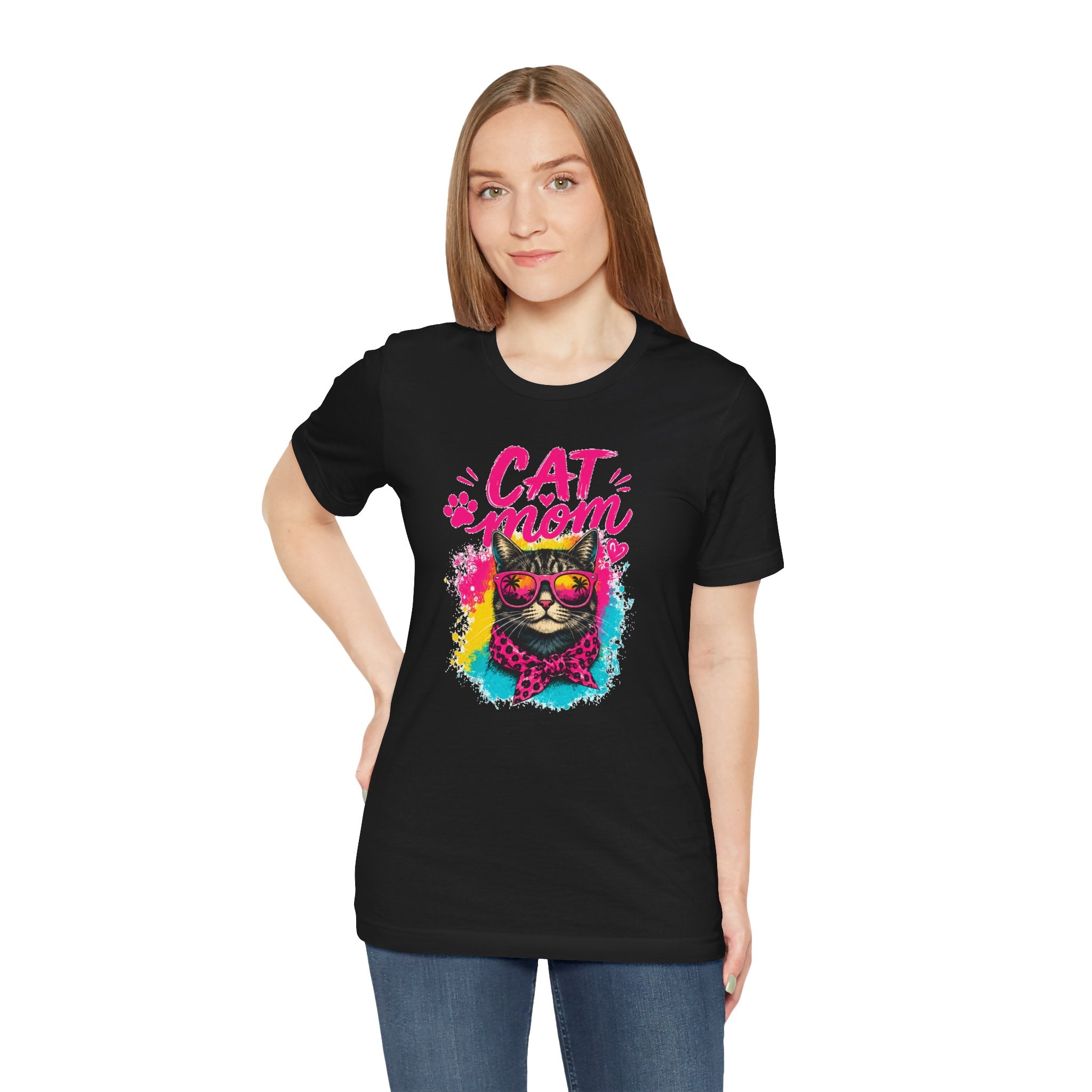 Cat Mom T-Shirt | Funny Cat Mom Gift | Colorful Retro Cat Lover Tee | Cute Cat Graphic Shirt | Unisex Cat Mom Tee