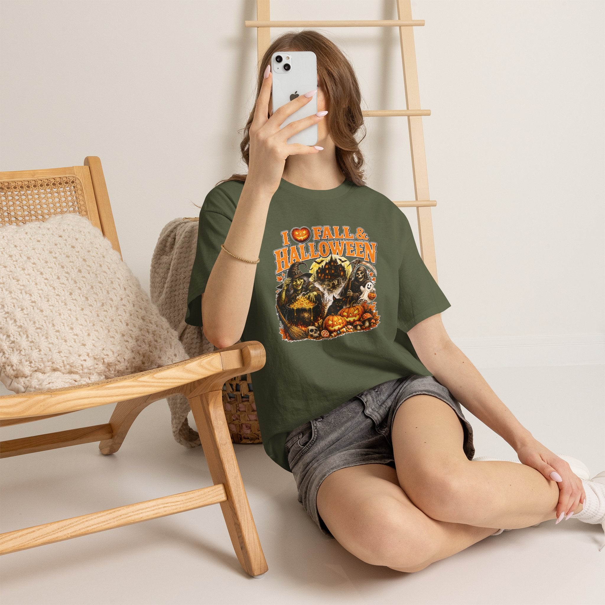 I Love Fall & Halloween T-Shirt | Vintage Halloween Shirt | Spooky Pumpkin Witch Tee | Cute Fall Graphic Tee | Autumn Lover Gift