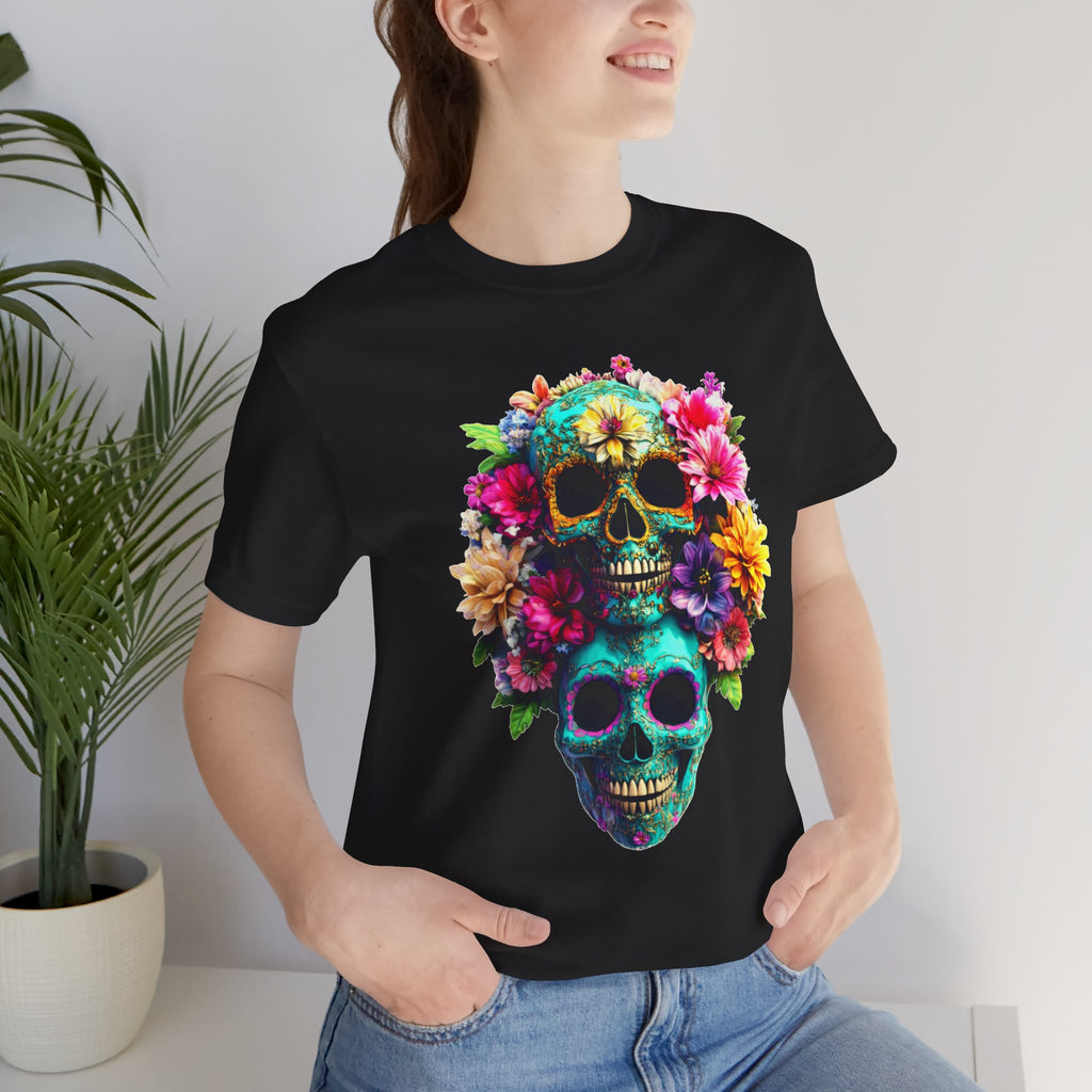 Floral Skull T-Shirt, Day of the Dead Shirt, Sugar Skull Graphic Tee, Colorful Skull Tee, Gothic Floral Shirt