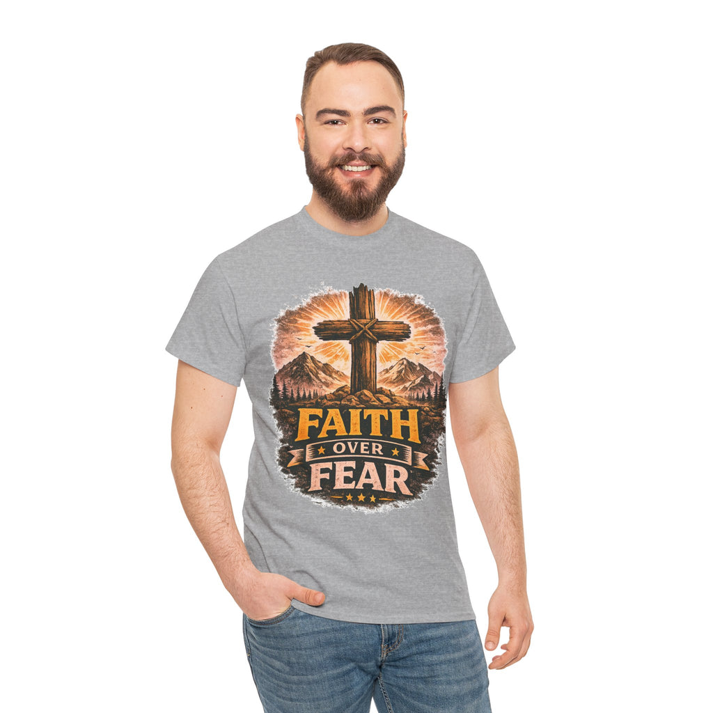 Faith Over Fear T-Shirt | Christian Cross Shirt | Religious Graphic Tee | Bible Verse Gift | Men's Faith Shirt