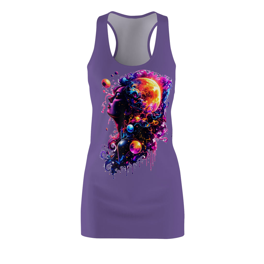 Galaxy Muse Racerback Dress — Vibrant Cosmic Art Women's Dress