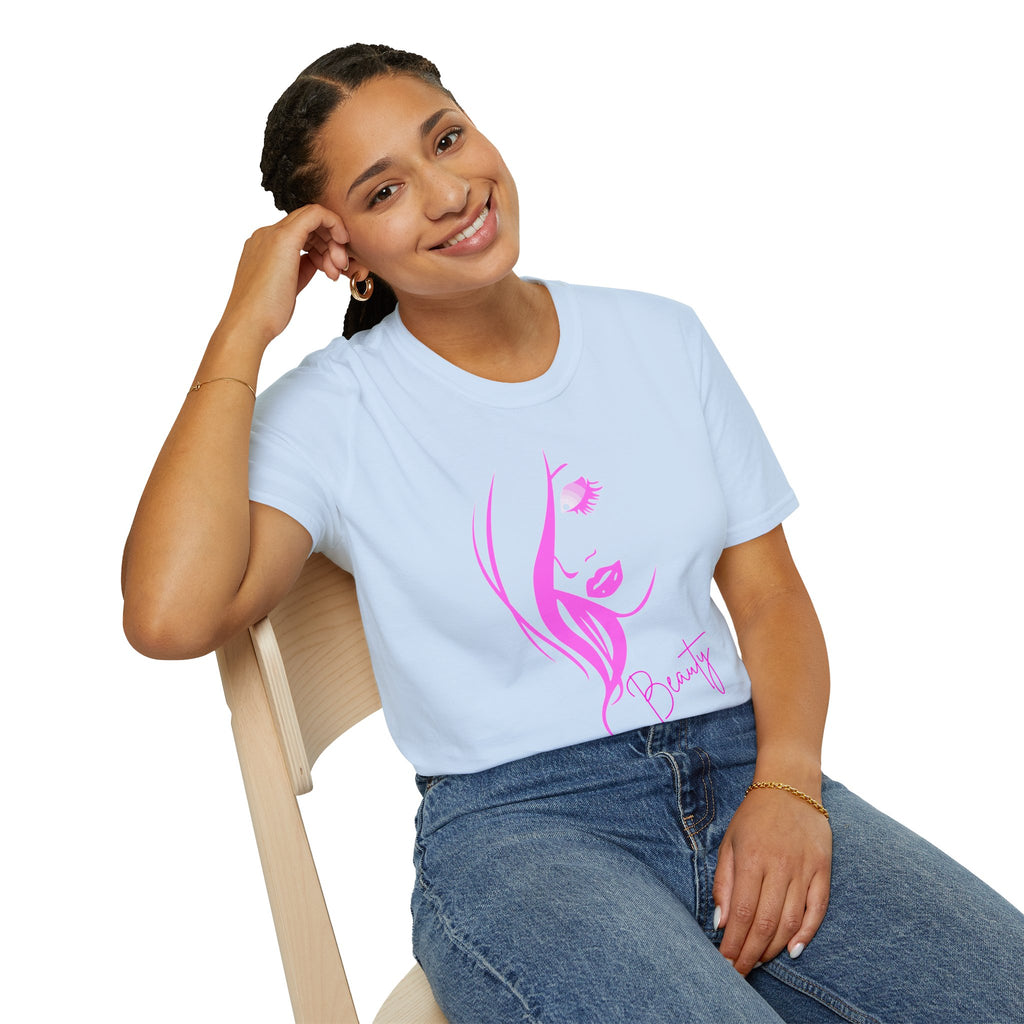 Beauty Face Line Art T-Shirt, Makeup Artist Shirt, Aesthetic Pink Graphic Tee, Gift for Women