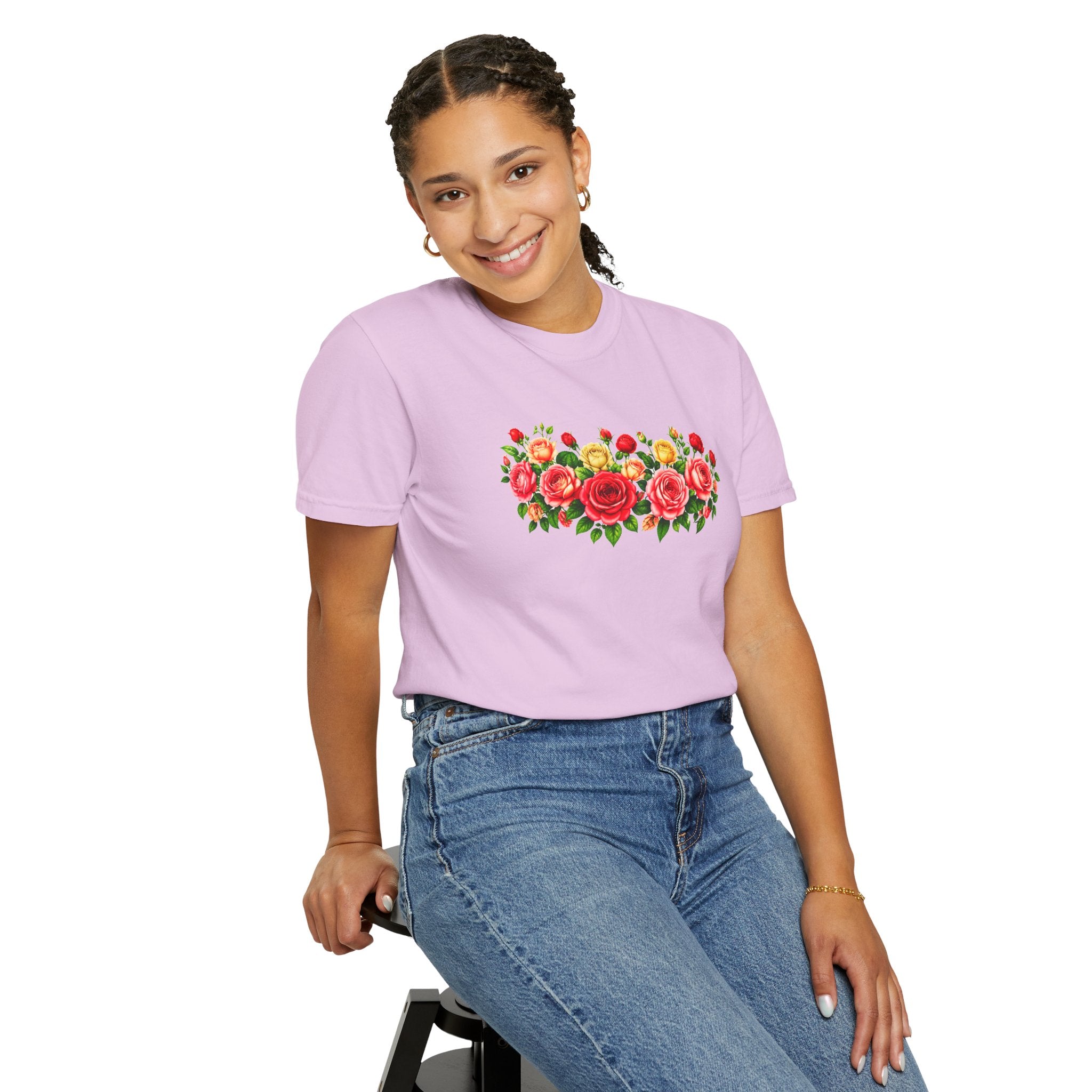 Colorful Floral T-Shirt for Women, Rose Flower Shirt, Botanical Graphic Tee, Cute Garden Shirt, Cottagecore Gift, Comfort Colors Tee