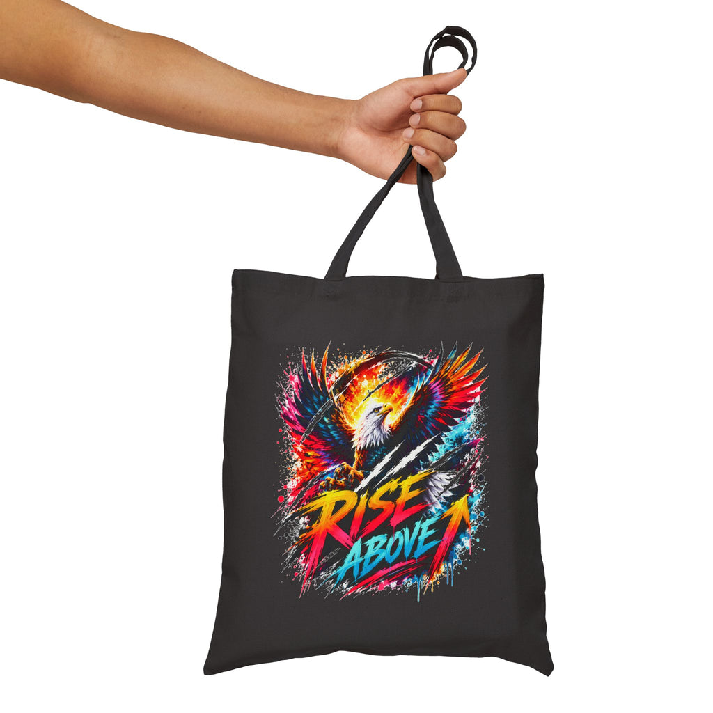 Rise Above Eagle Tote Bag | Colorful Eagle Canvas Tote | Motivational Reusable Shopping Bag | Unisex Graphic Tote | Gift for Eagle Lovers