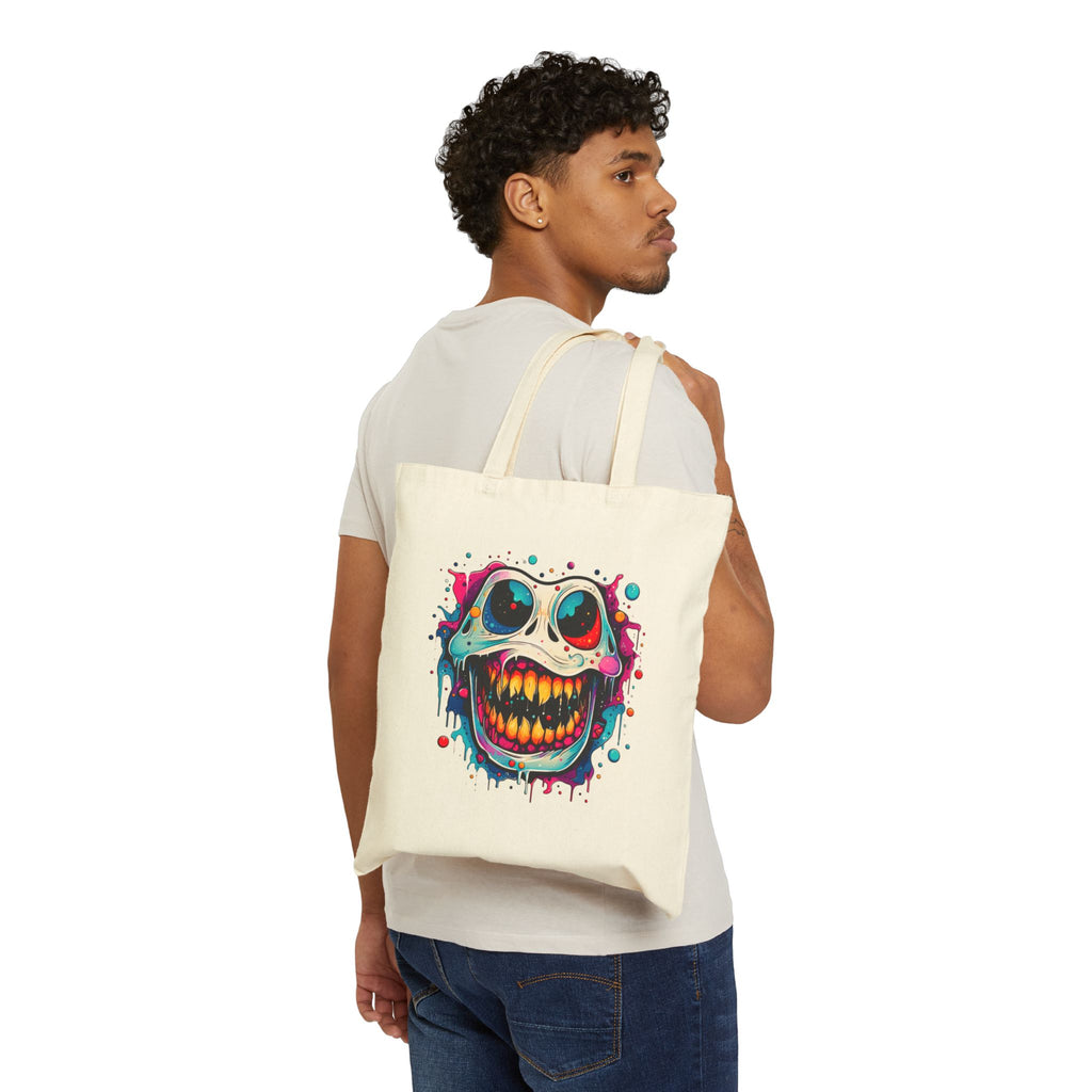 Tote Bag - Colorful Grinning Skull Canvas Tote ,Halloween, Gothic Streetwear