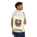 Tote Bag - Colorful Grinning Skull Canvas Tote ,Halloween, Gothic Streetwear