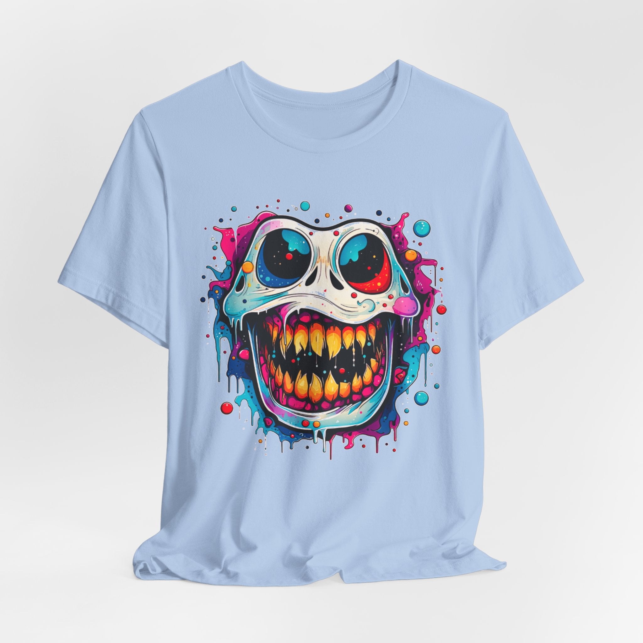 Unisex Skull Smile Tee -Vibrant Neon Drip Horror Graphic T Shirt