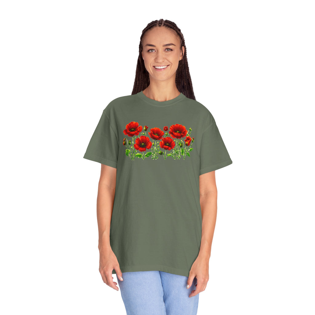 Red Poppy Shirt, Floral T-Shirt for Women, Wildflower Graphic Tee, Botanical Garden Shirt, Comfort Colors Tee