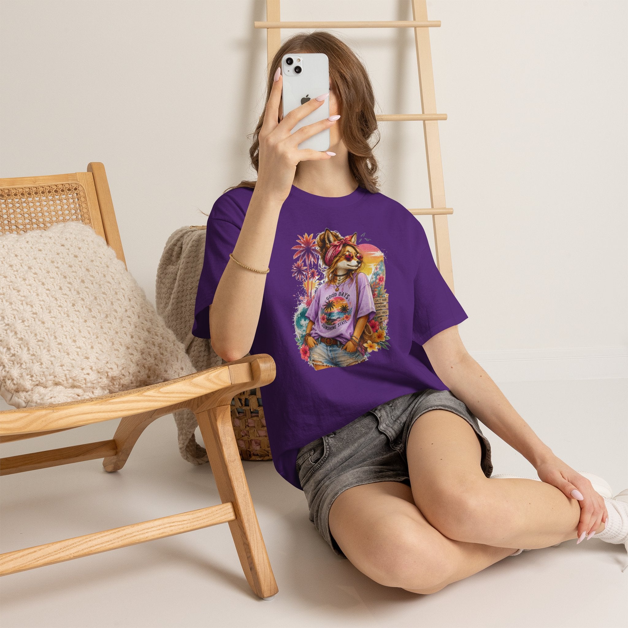 Fox Beach Vibes Shirt, Retro Beach T-Shirt, Summer Sunset Graphic Tee, Coastal Vacation Gift