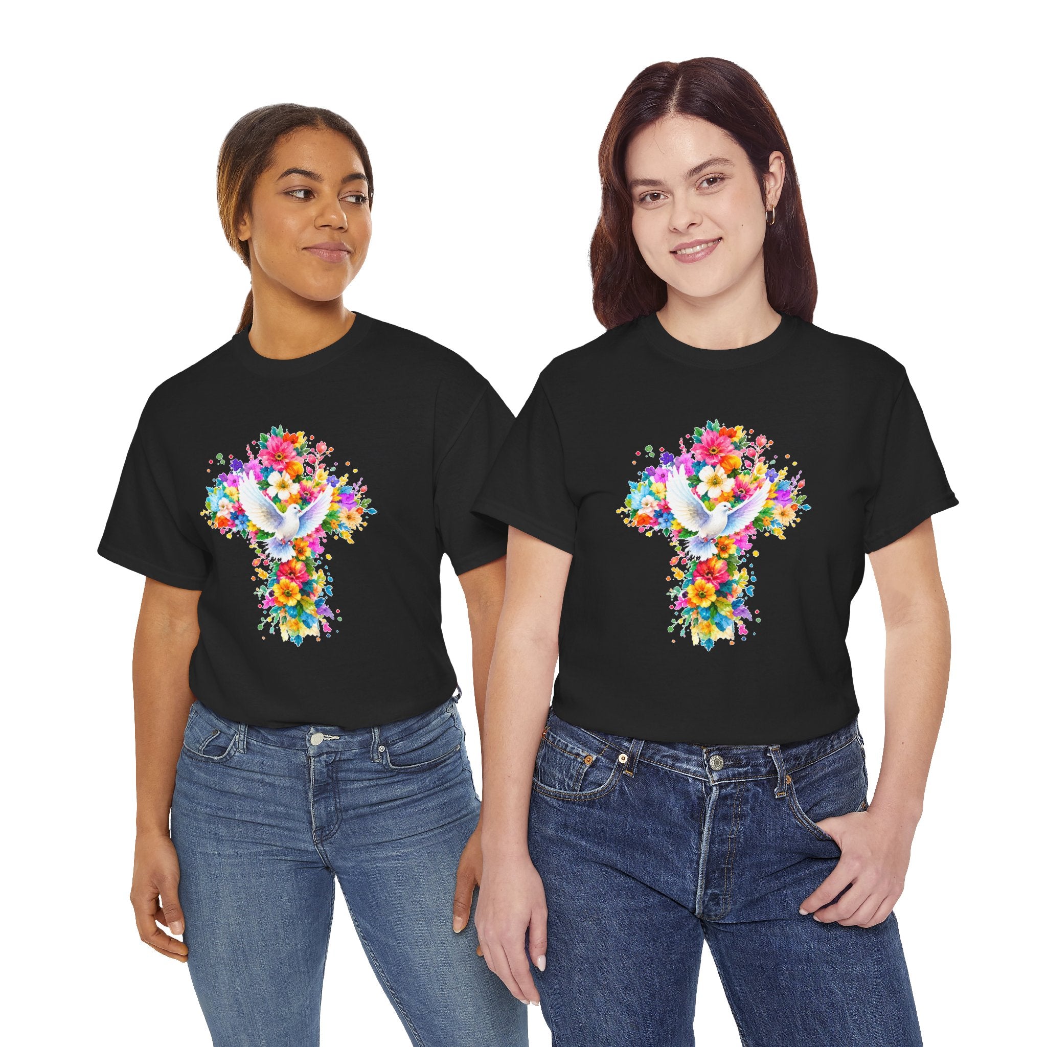 Christian Floral Cross T-Shirt | Dove Faith Shirt | Religious Graphic Tee | Holy Spirit Shirt | Easter Gift | Church Shirt