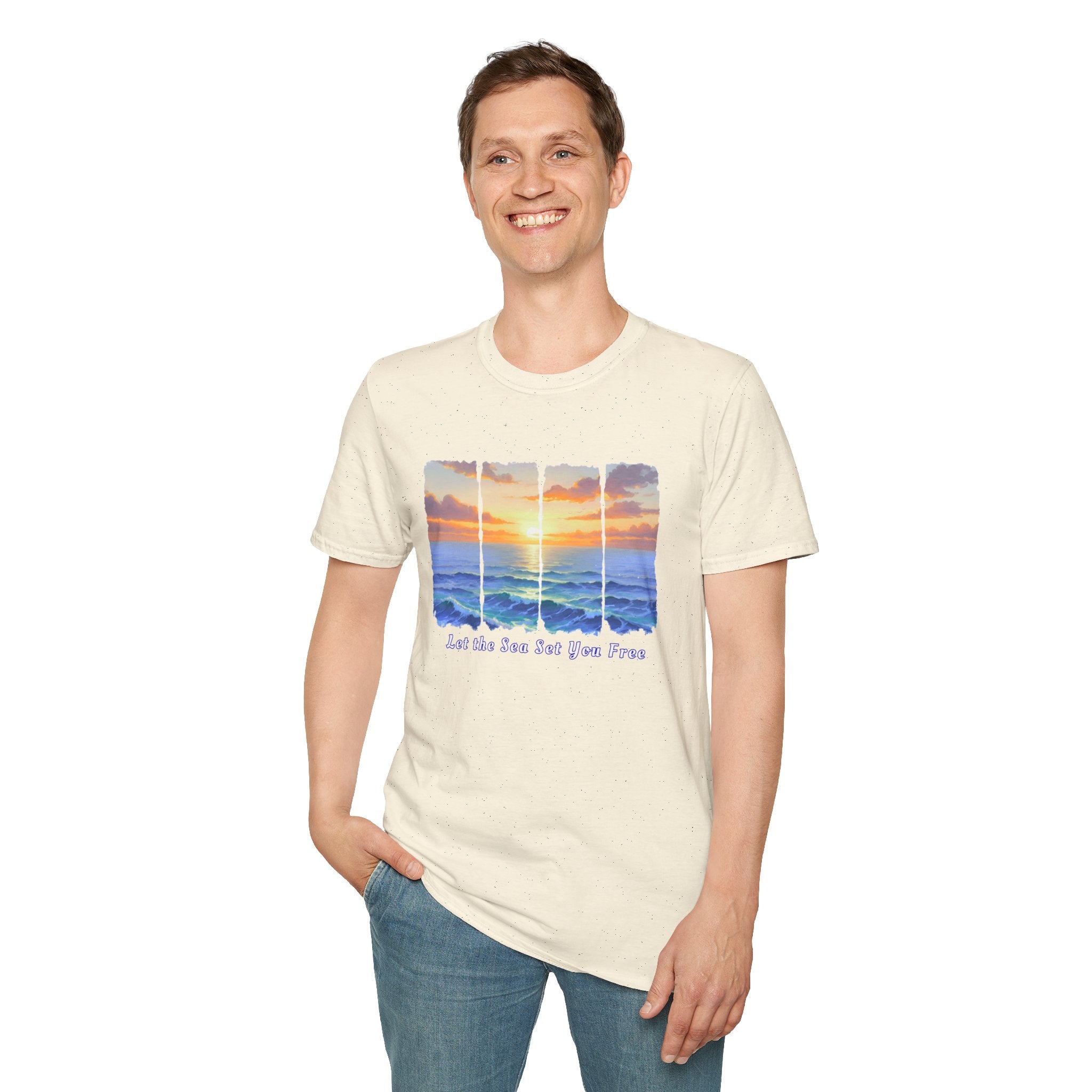 Sunset Ocean Shirt Let the Sea Set You Free Beach T Shirt Summer Vacation Tee Aesthetic Sea Wave Graphic Shirt