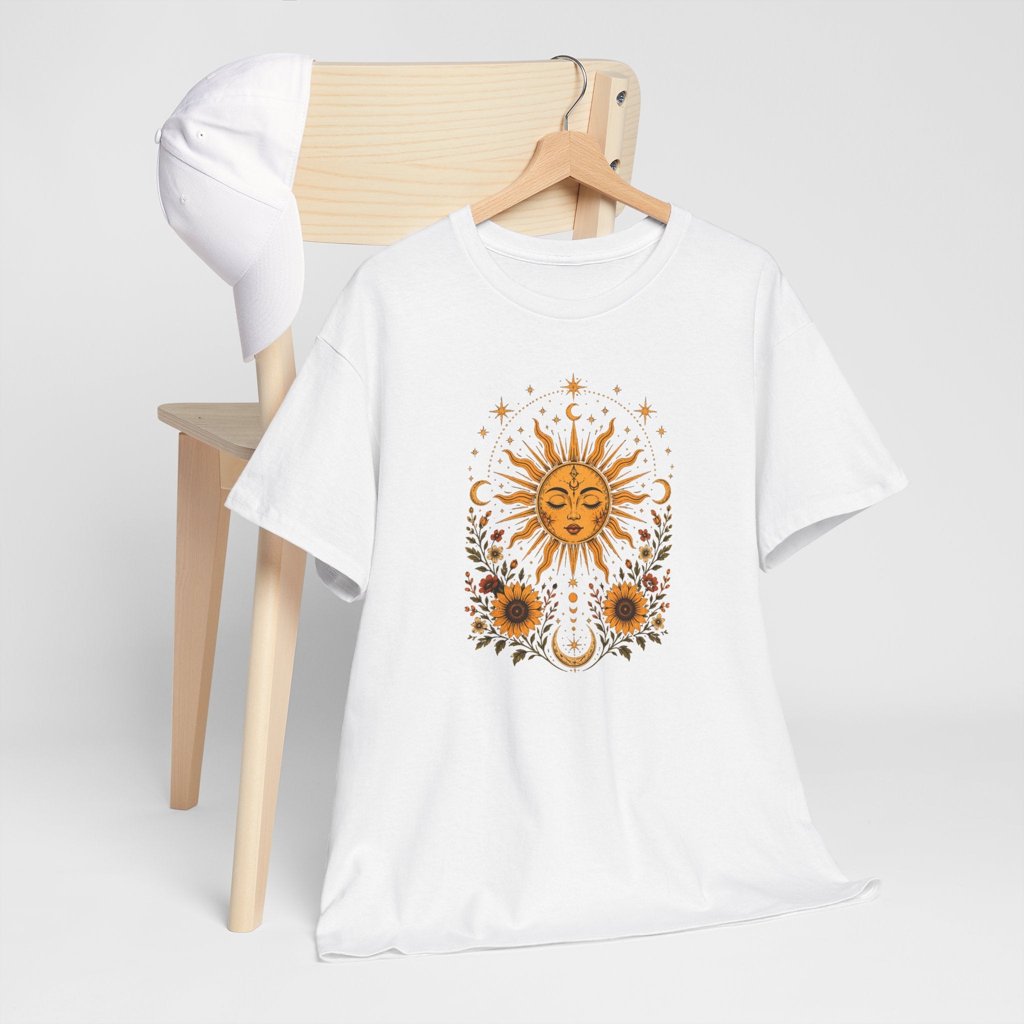 Sun & Sunflower Graphic T-Shirt, Boho Celestial Tee, Vintage Sun Shirt, Spiritual Aesthetic Top, Gift for Her