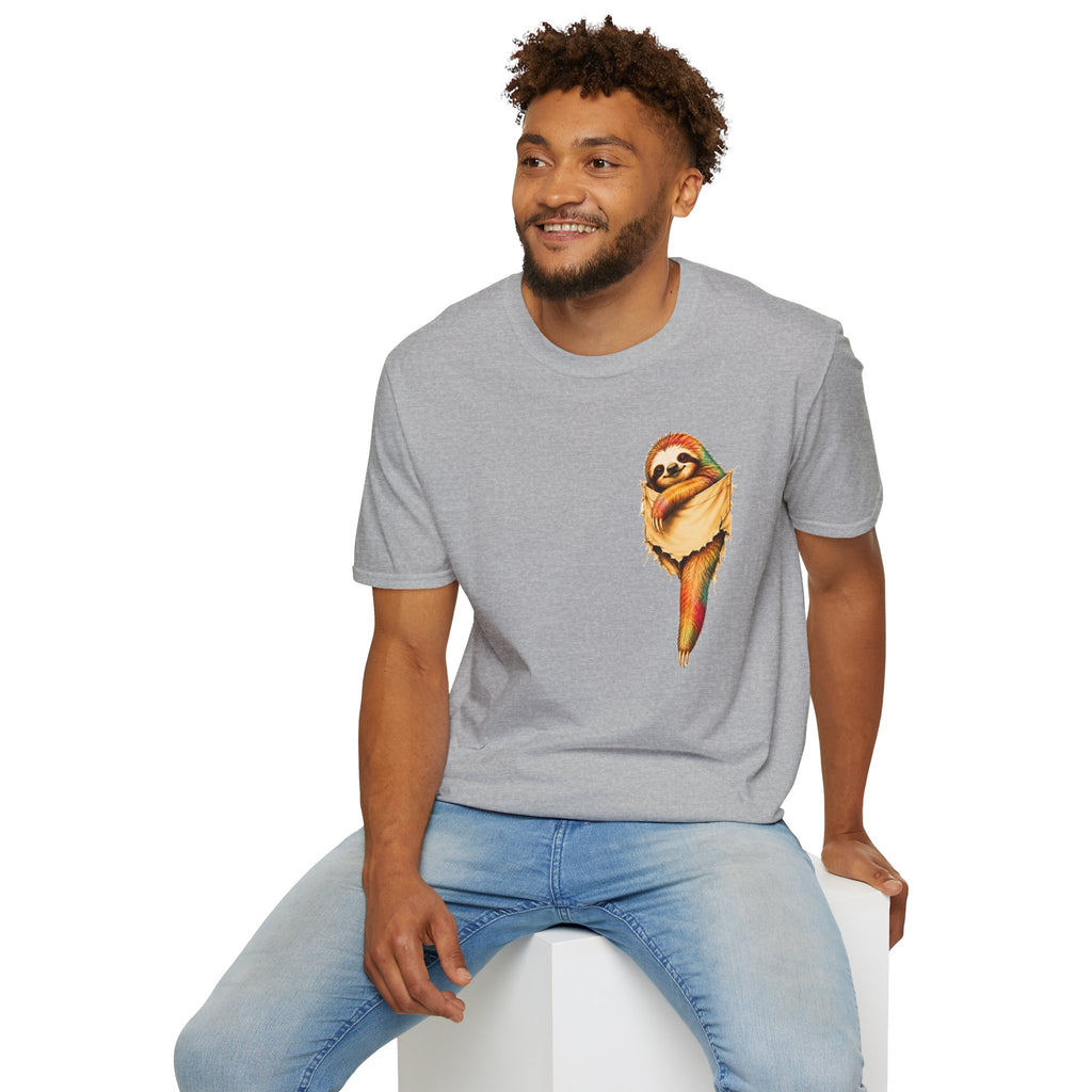 Sloth Pocket Tee — Cute Hugging Sloth Graphic T-Shirt