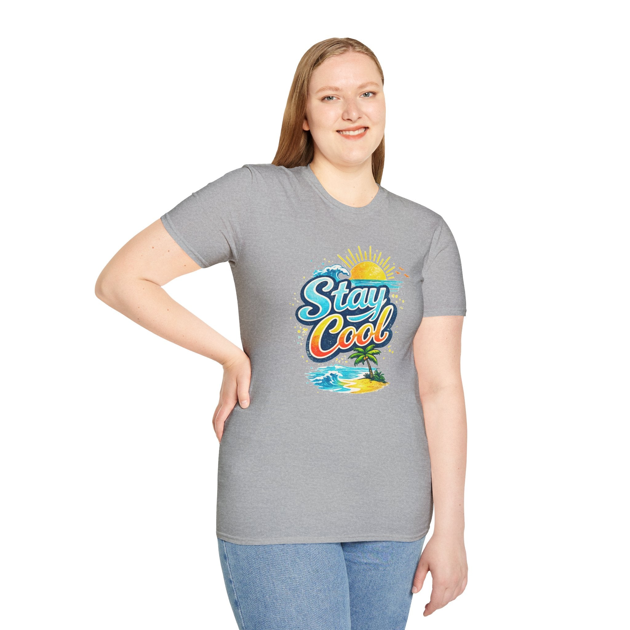 Stay Cool Beach T-Shirt — Vintage Sunset Palm Island Graphic