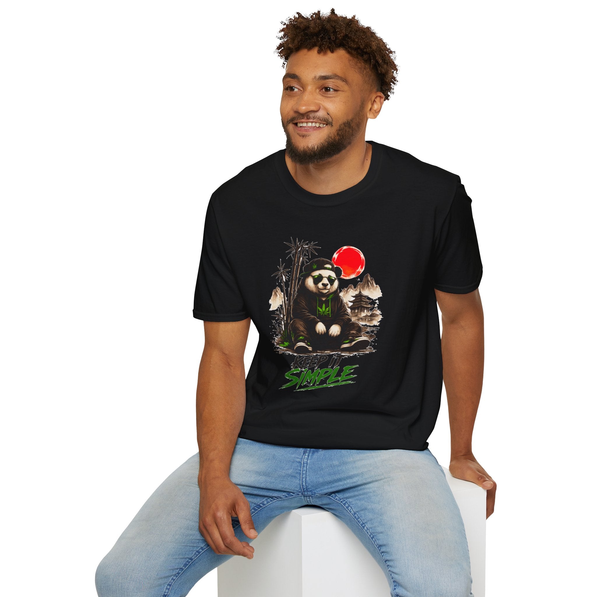 Panda Zen T-Shirt — Scenic Bamboo Bear with Red Sun