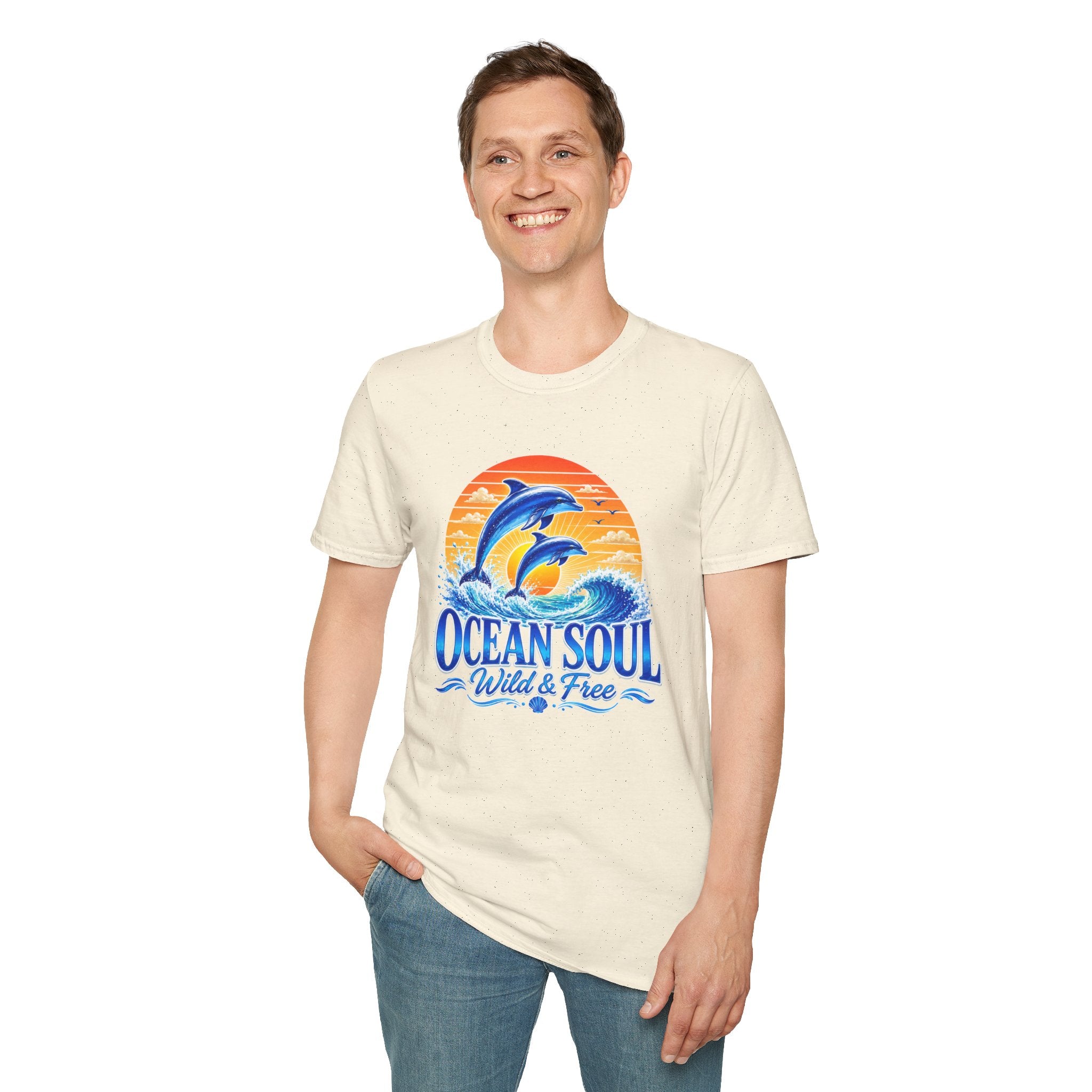 Ocean Soul Dolphin T-Shirt | Wild & Free Beach Tee | Coastal Summer Shirt | Ocean Lover Gift | Dolphin Graphic Unisex Tee