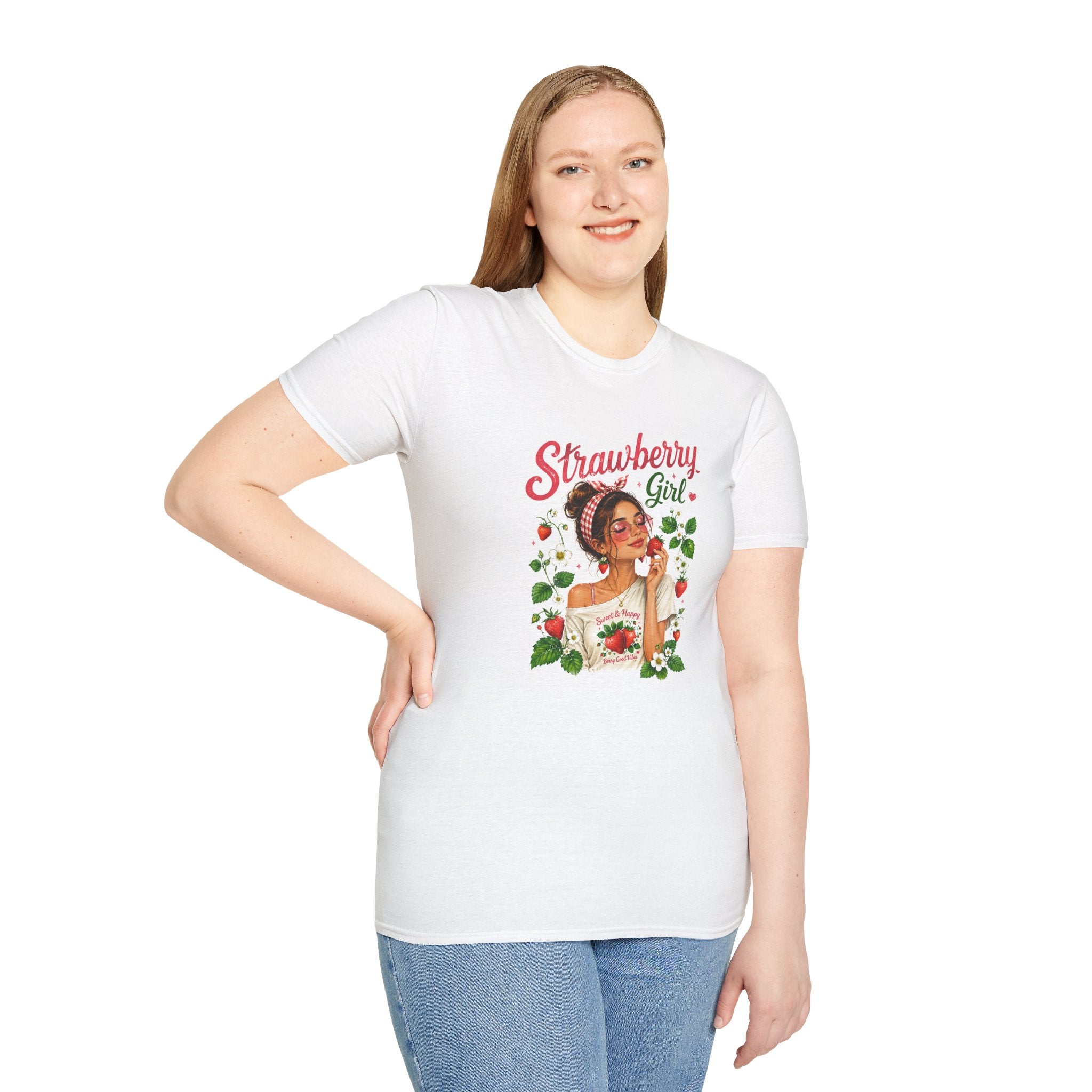 Strawberry Girl T-Shirt, Cute Strawberry Graphic Tee, Retro Fruit Shirt, Summer Women's T-Shirt