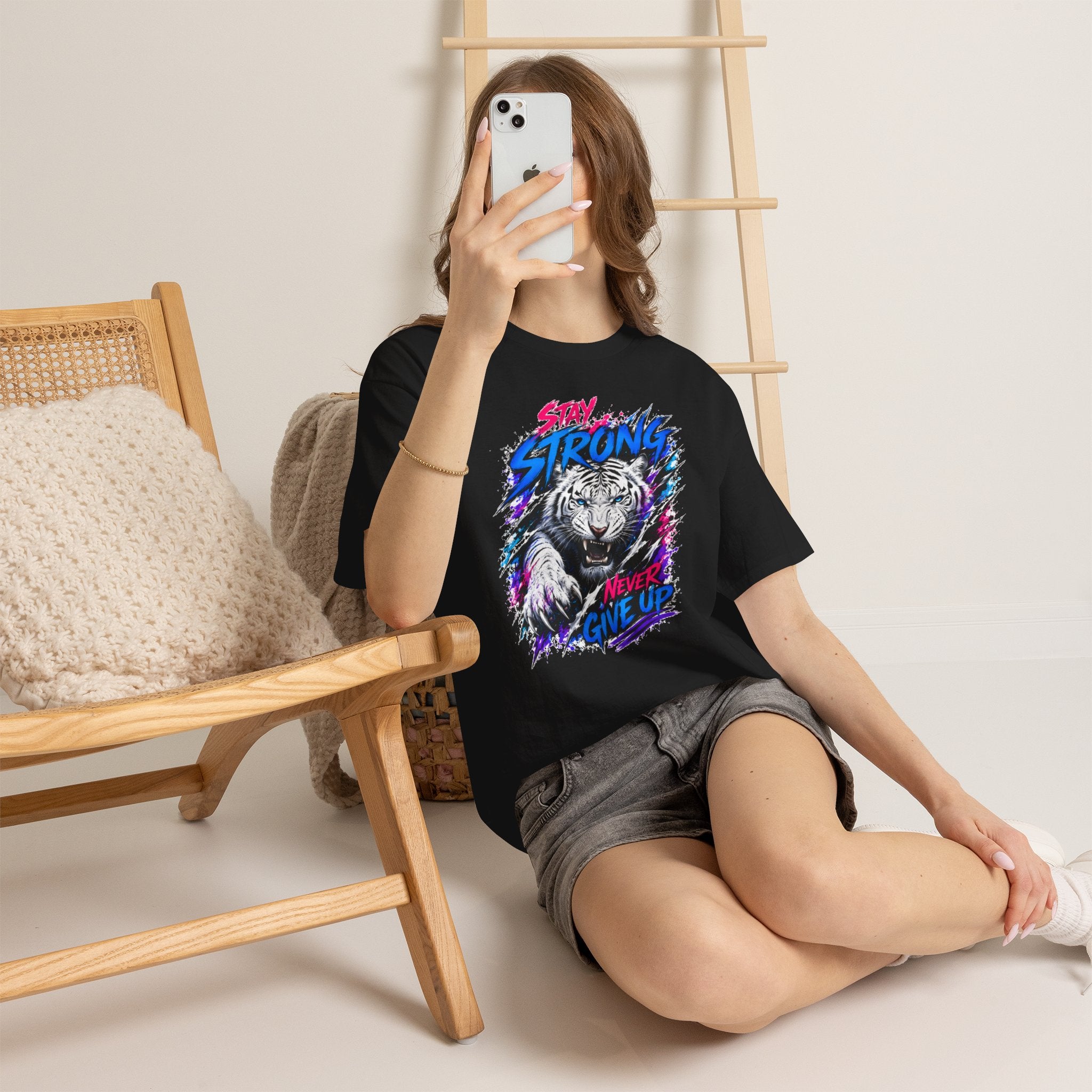 Stay Strong Never Give Up Tiger T-Shirt | White Tiger Graphic Tee | Motivational Unisex Shirt | Inspirational Animal Tee | Gift for Tiger Lovers