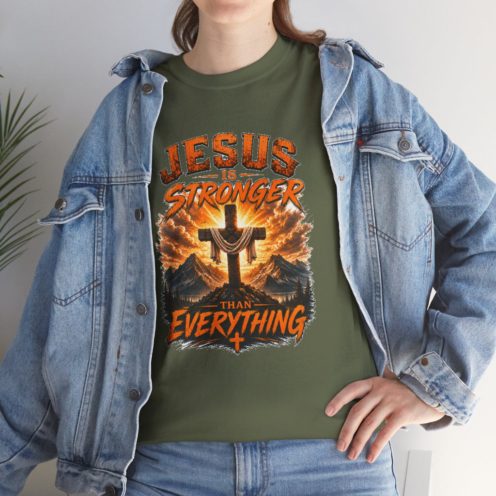 Jesus Is Stronger Than Everything Christian T-Shirt | Faith Cross Graphic Tee | Religious Unisex Shirt | Christian Gift