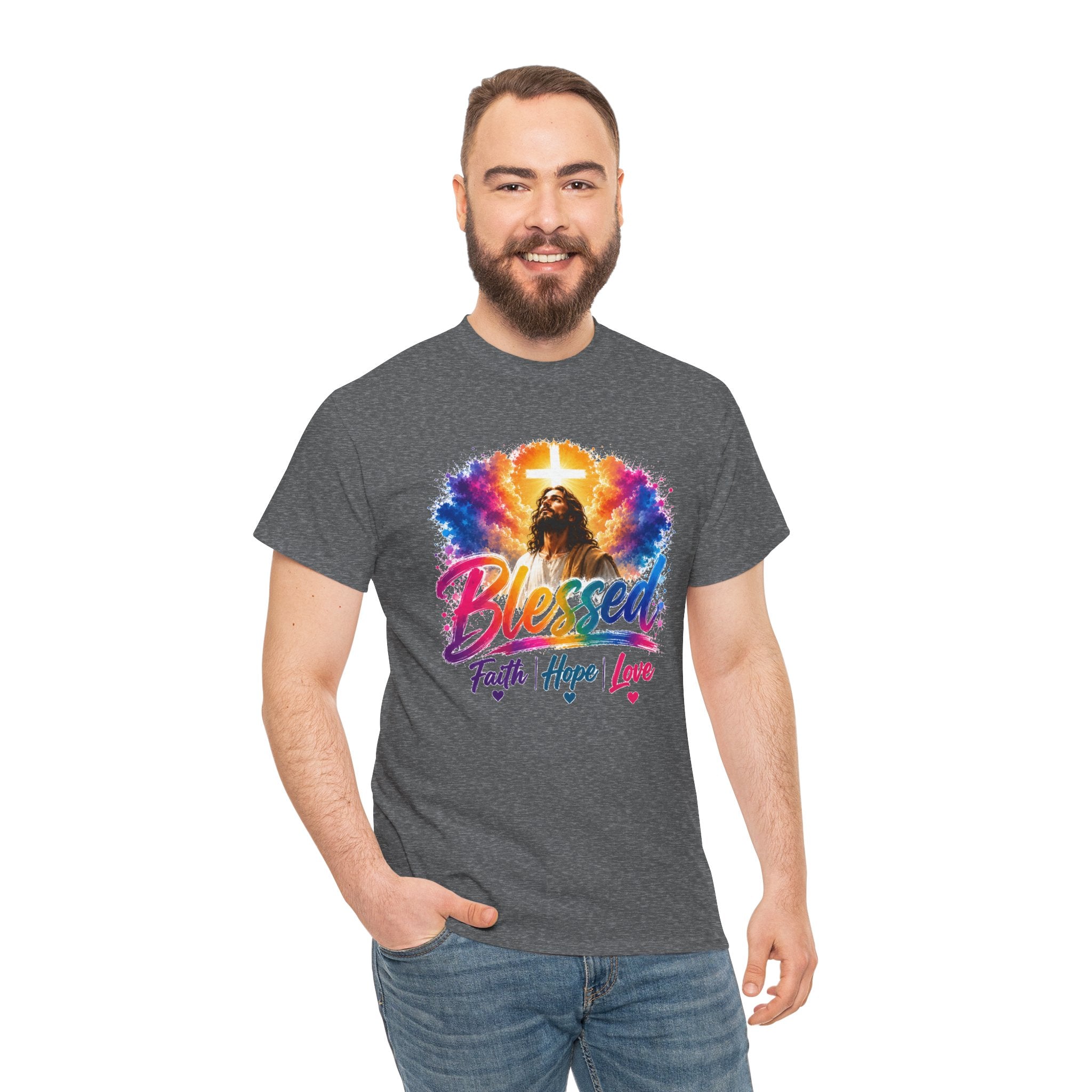 Blessed Faith Hope Love Shirt, Jesus Cross Christian Tee, Religious Gift, Colorful Faith Unisex T-Shirt