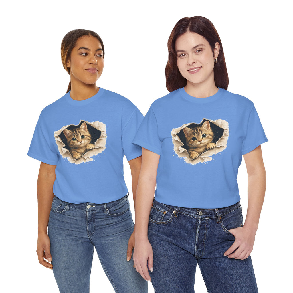 Cat Peeking Through Hole T-Shirt — Cute Kitten Graphic Tee