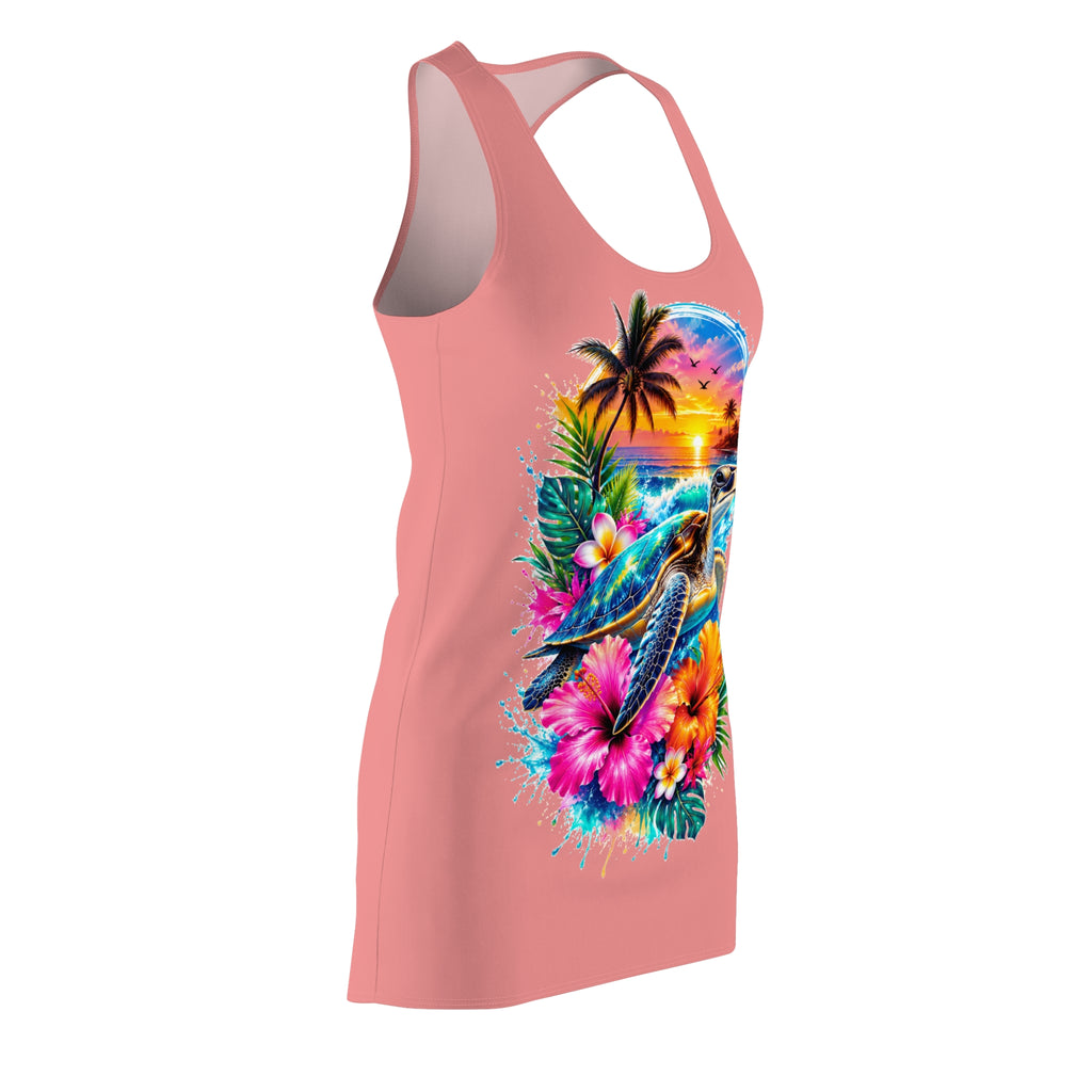 Tropical Sea Turtle Racerback Dress — Sunset Floral Beach Print