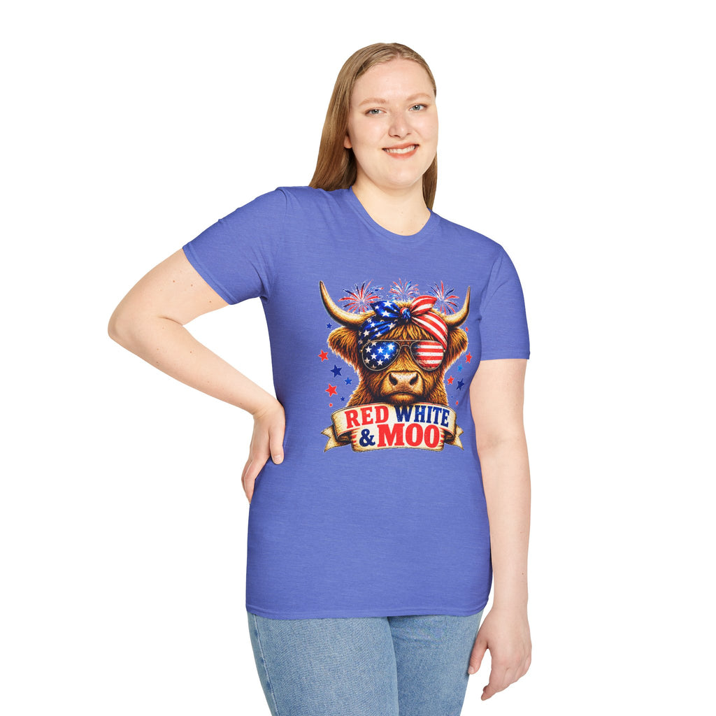 Patriotic Cow T-Shirt — "Red White & Moo" 4th of July Graphic Tee