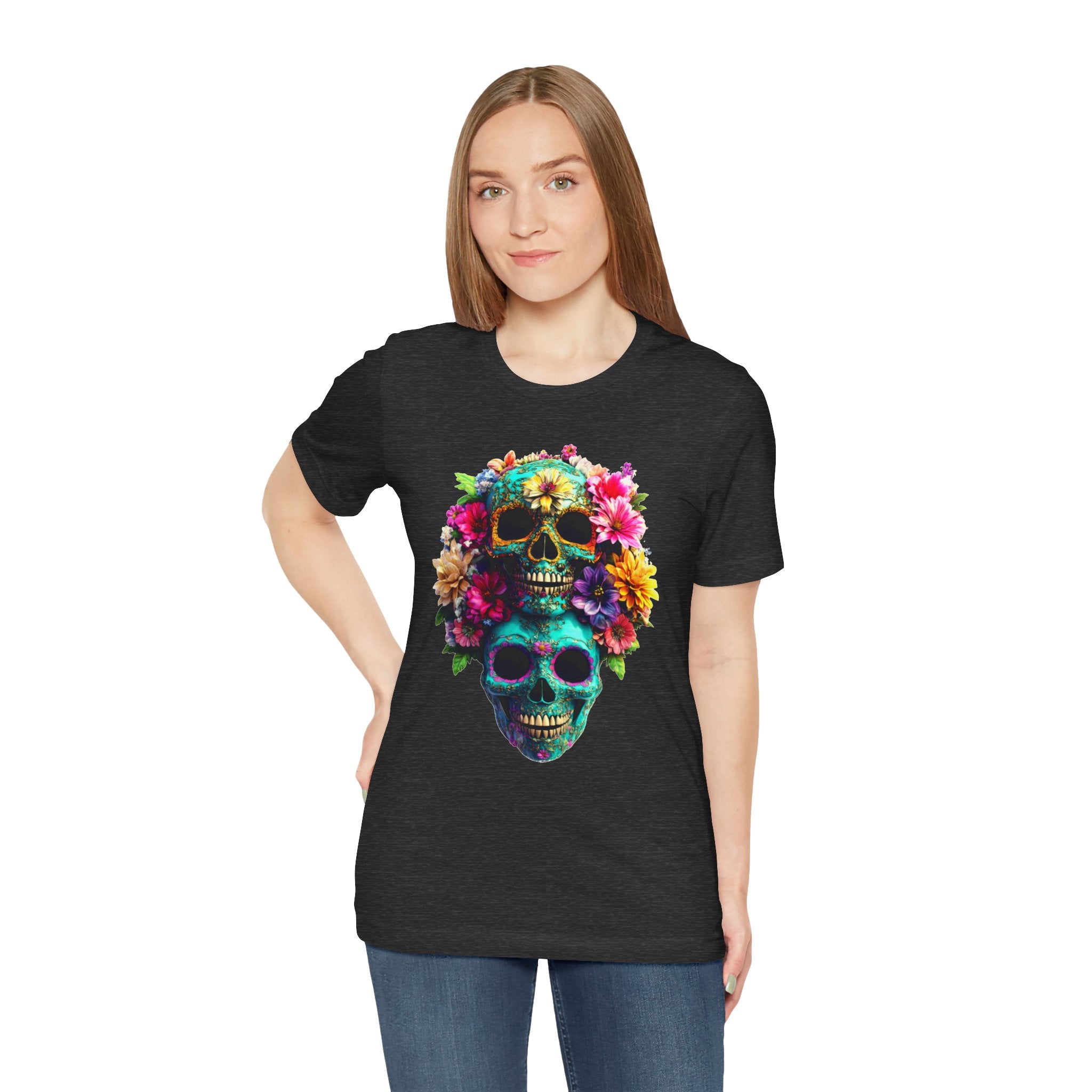 Floral Skull T-Shirt, Day of the Dead Shirt, Sugar Skull Graphic Tee, Colorful Skull Tee, Gothic Floral Shirt