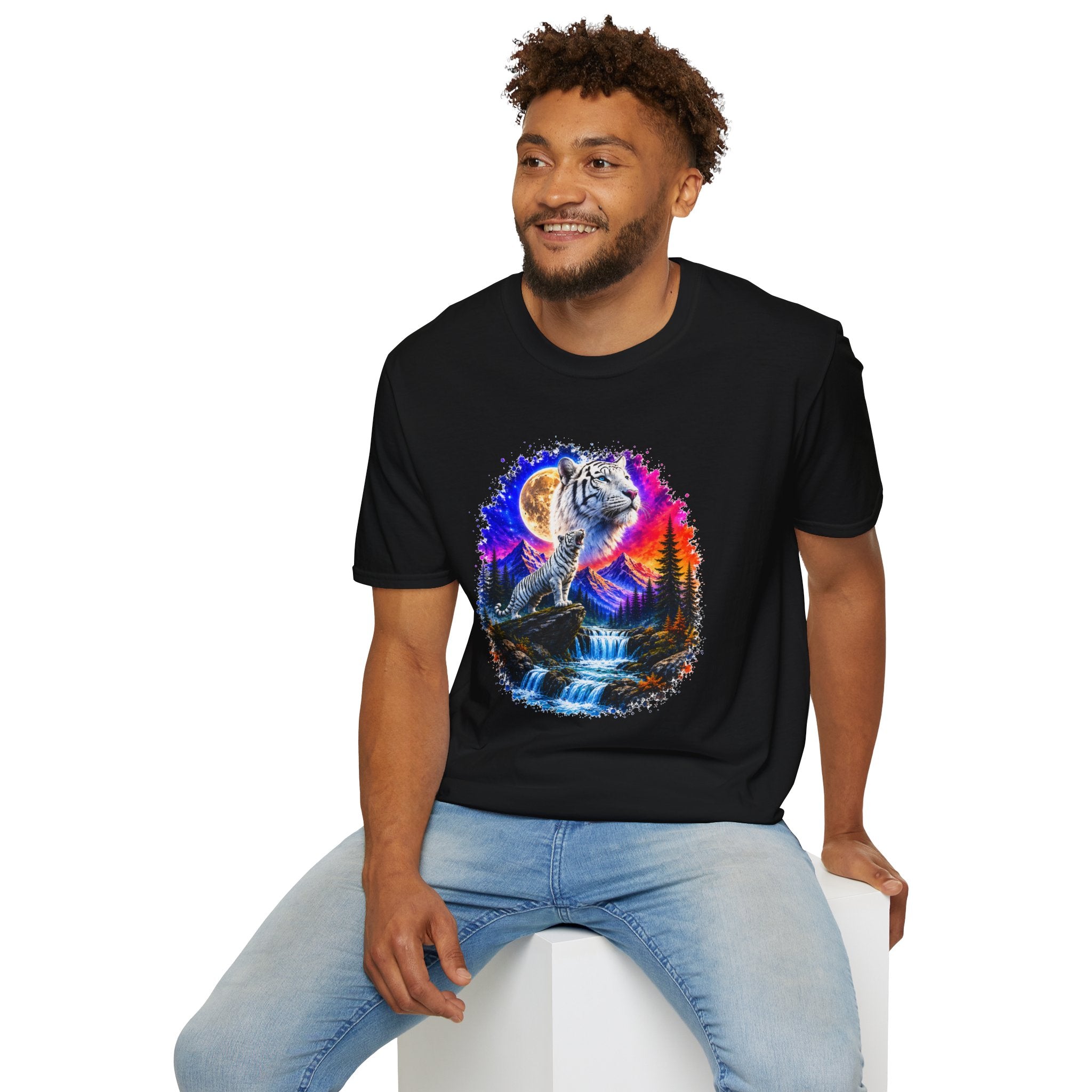 White Tiger Moon T-Shirt | Colorful Wildlife Graphic Tee | Big Cat Lover Gift | Nature Shirt