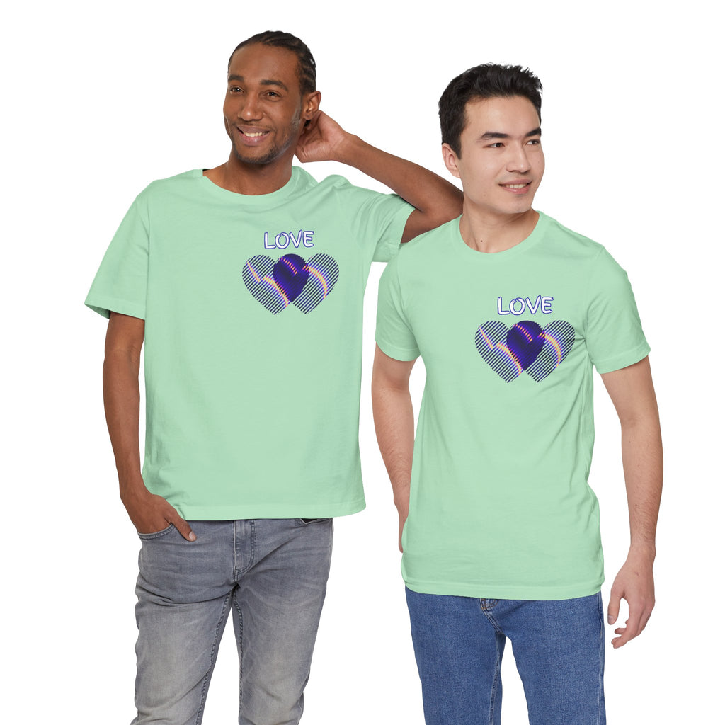 Love Heart Graphic Tee — Retro Purple Striped Hearts