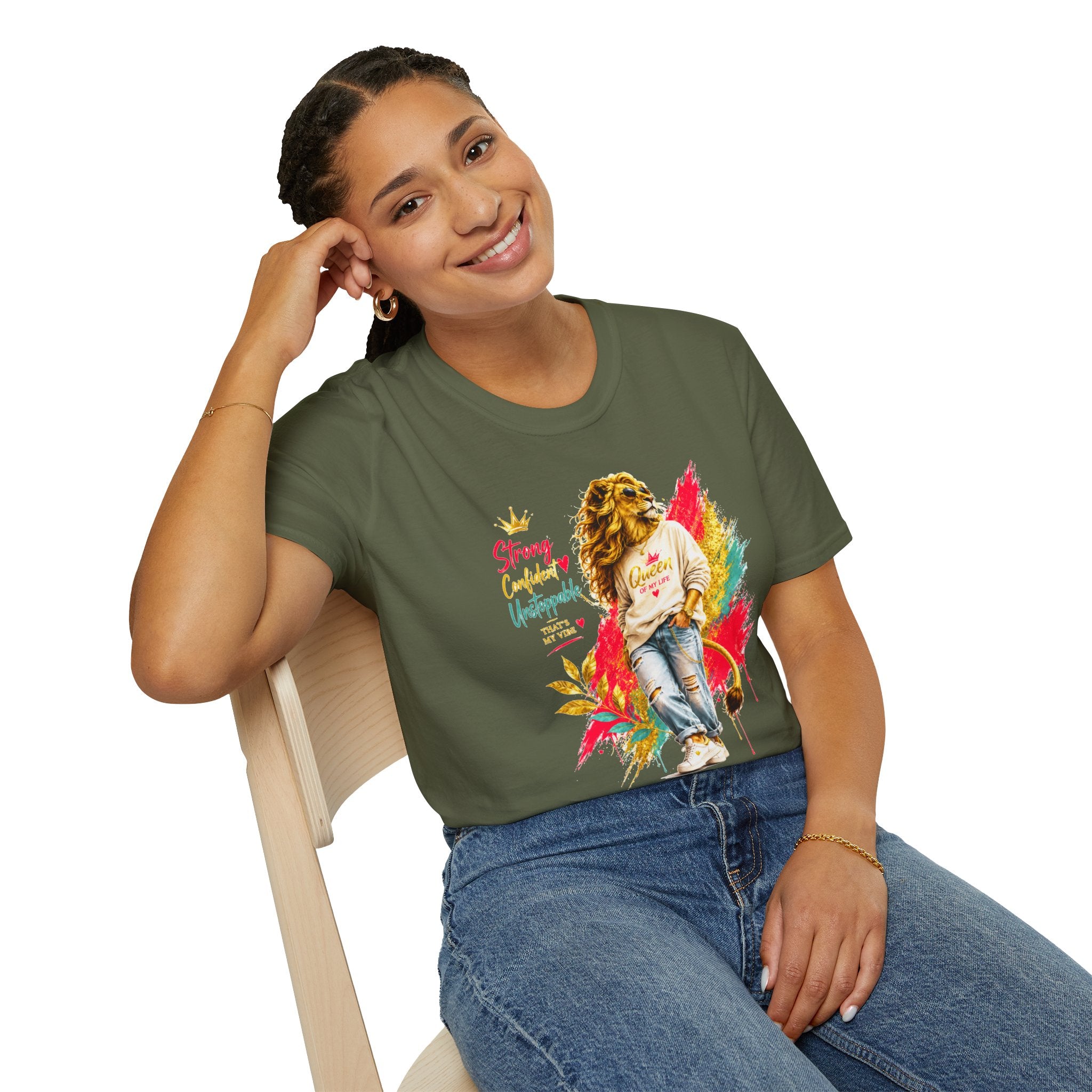 T-Shirt — "Strong, Confident, Unstoppable" Lioness Graphic Tee