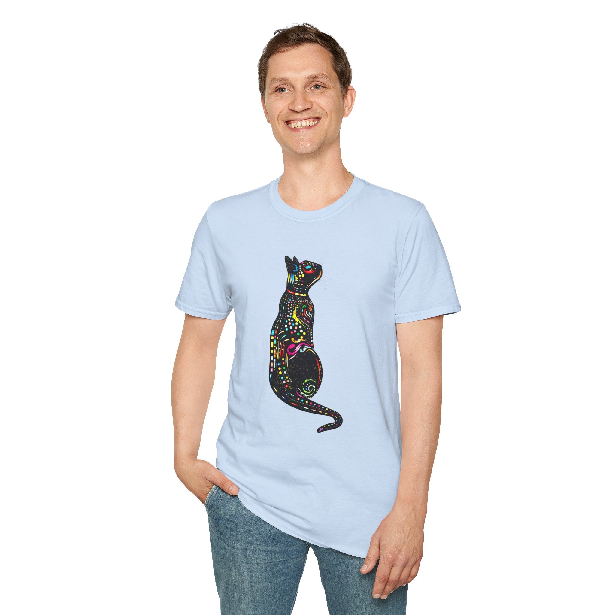 Cute Cat Graphic Tee, Colorful Black Cat Design, Aesthetic Cat Lover Shirt