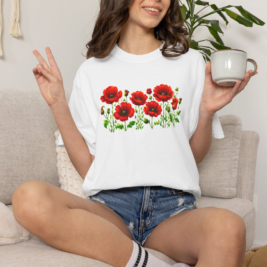 Red Poppy Shirt, Floral T-Shirt for Women, Wildflower Graphic Tee, Botanical Garden Shirt, Comfort Colors Tee
