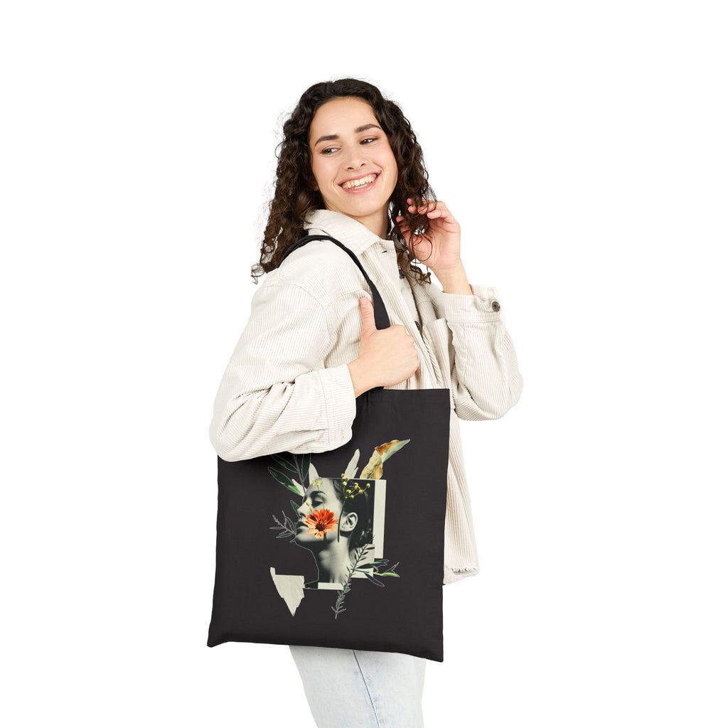 Artistic Floral Portrait Tote — Botanical Collage Cotton Canvas Bag