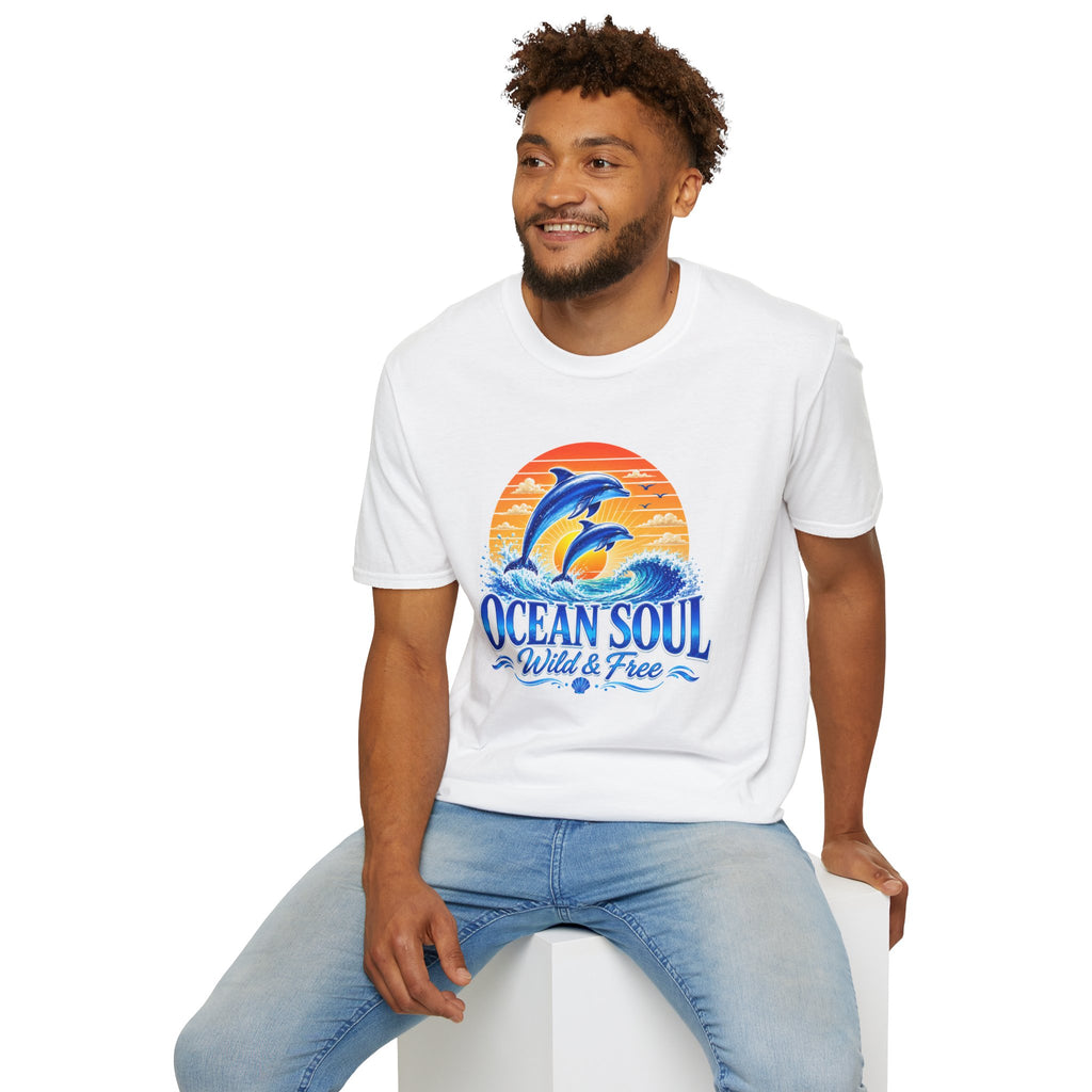 Ocean Soul Dolphin T-Shirt | Wild & Free Beach Tee | Coastal Summer Shirt | Ocean Lover Gift | Dolphin Graphic Unisex Tee