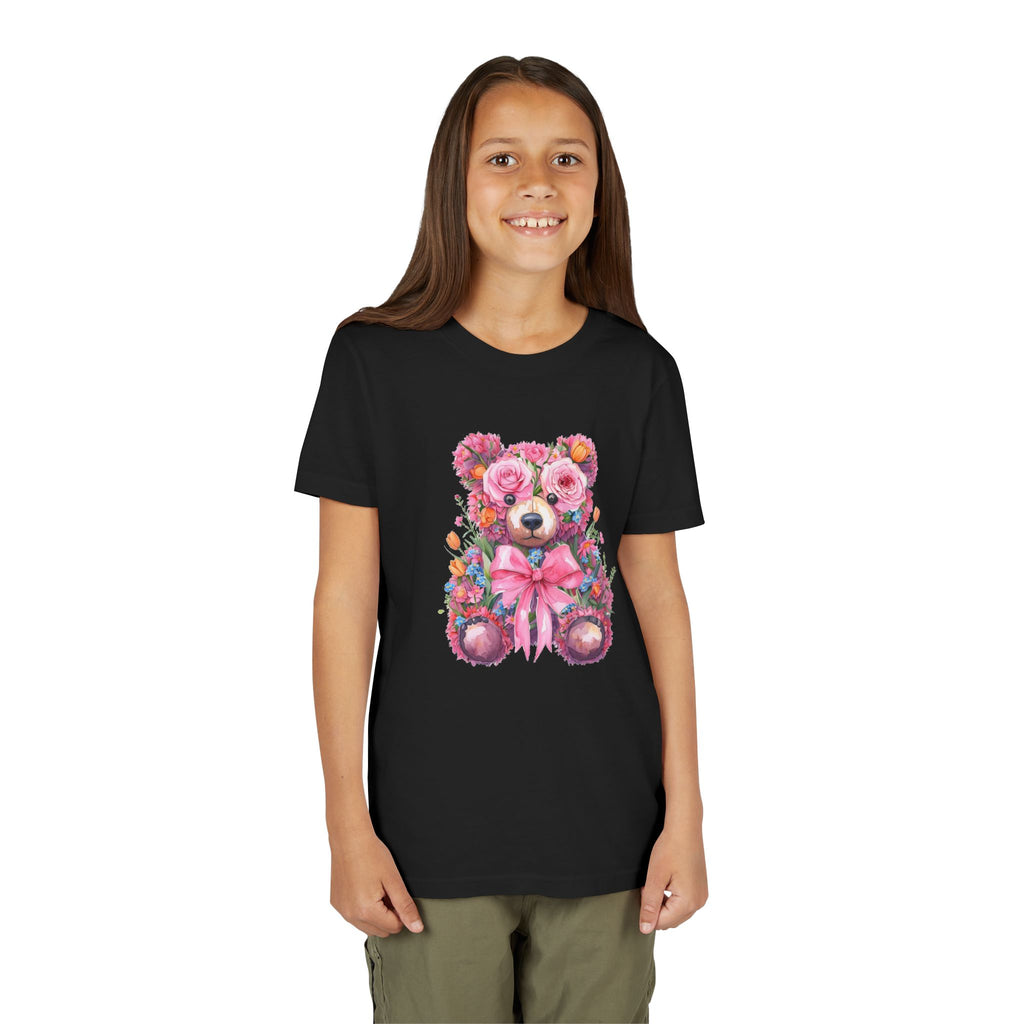 Floral Teddy Bear Kids T-Shirt, Cute Pink Bear Tee, Flower Bear Youth Shirt, Gift for Girls
