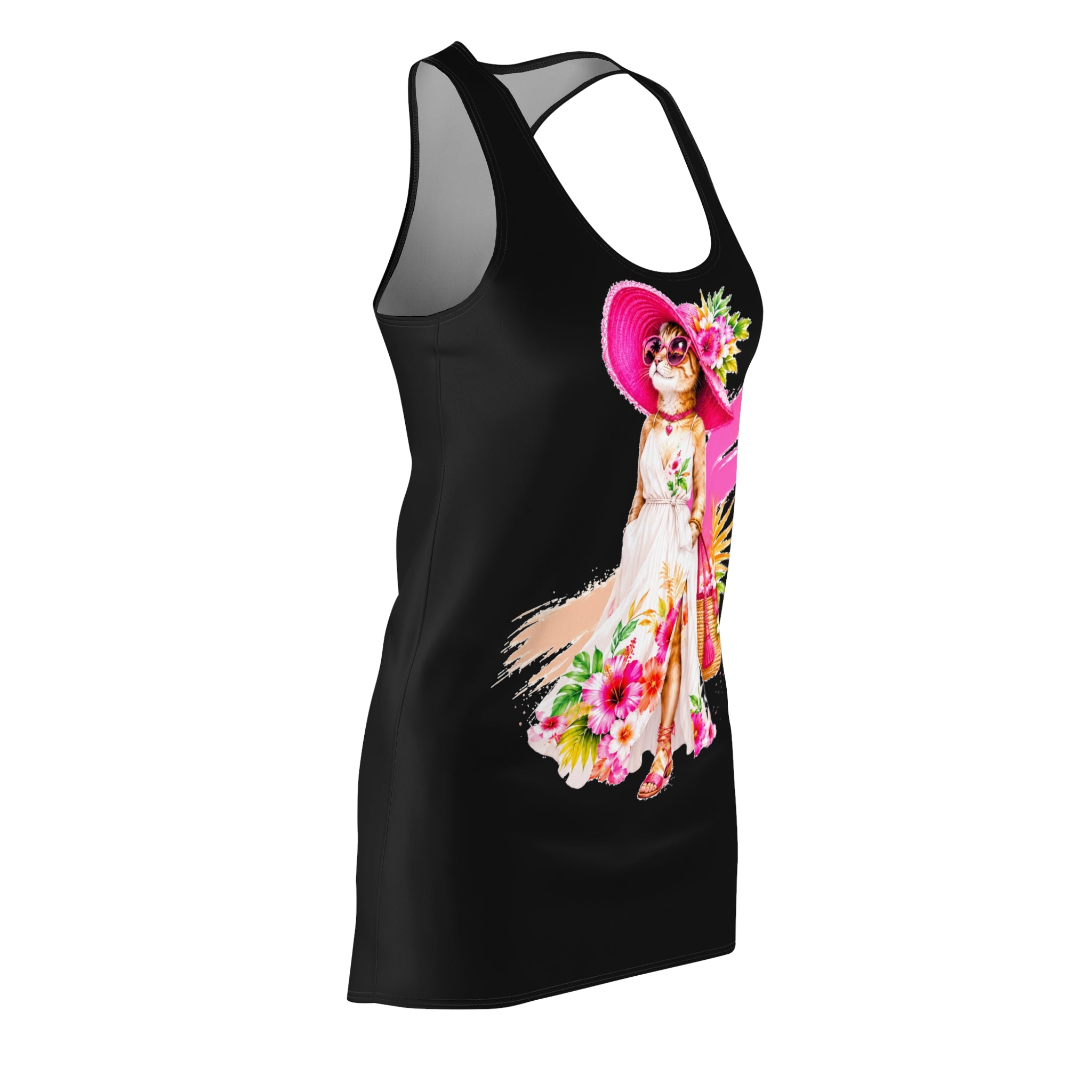 Floral Summer Dog Dress - Racerback Sundress with Pink Hat Chihuahua Design