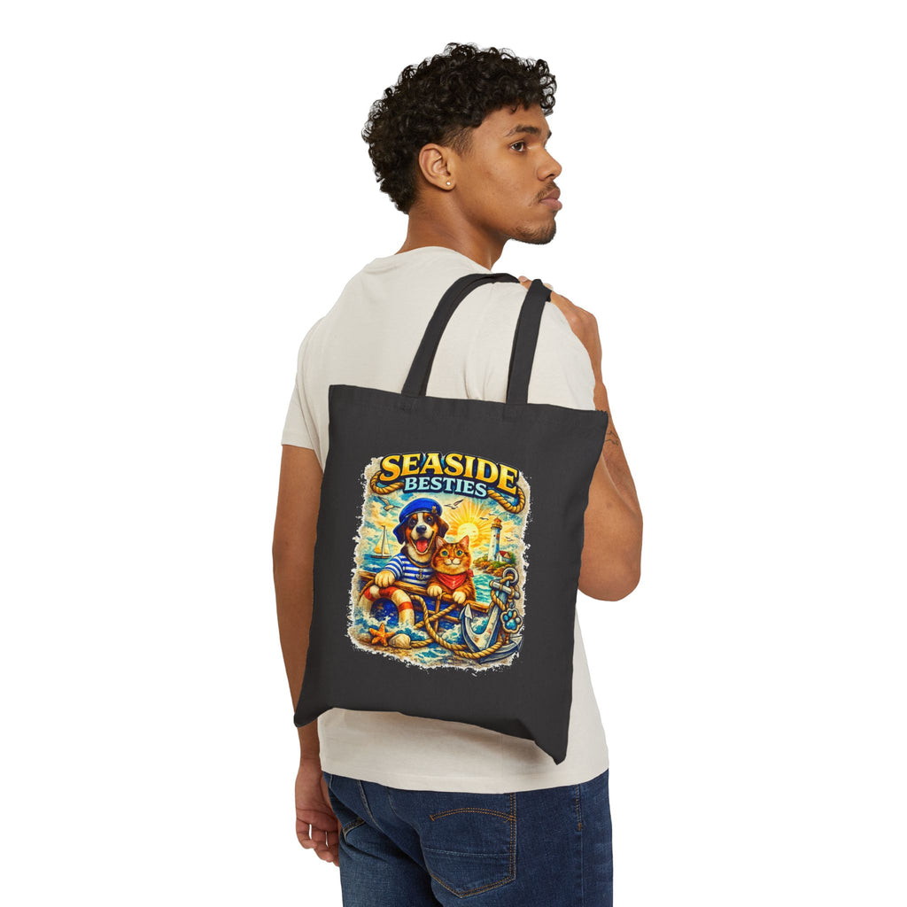 Seaside Besties Tote Bag | Beach Dog & Cat Tote Bag | Coastal Canvas Bag | Ocean Lover Gift