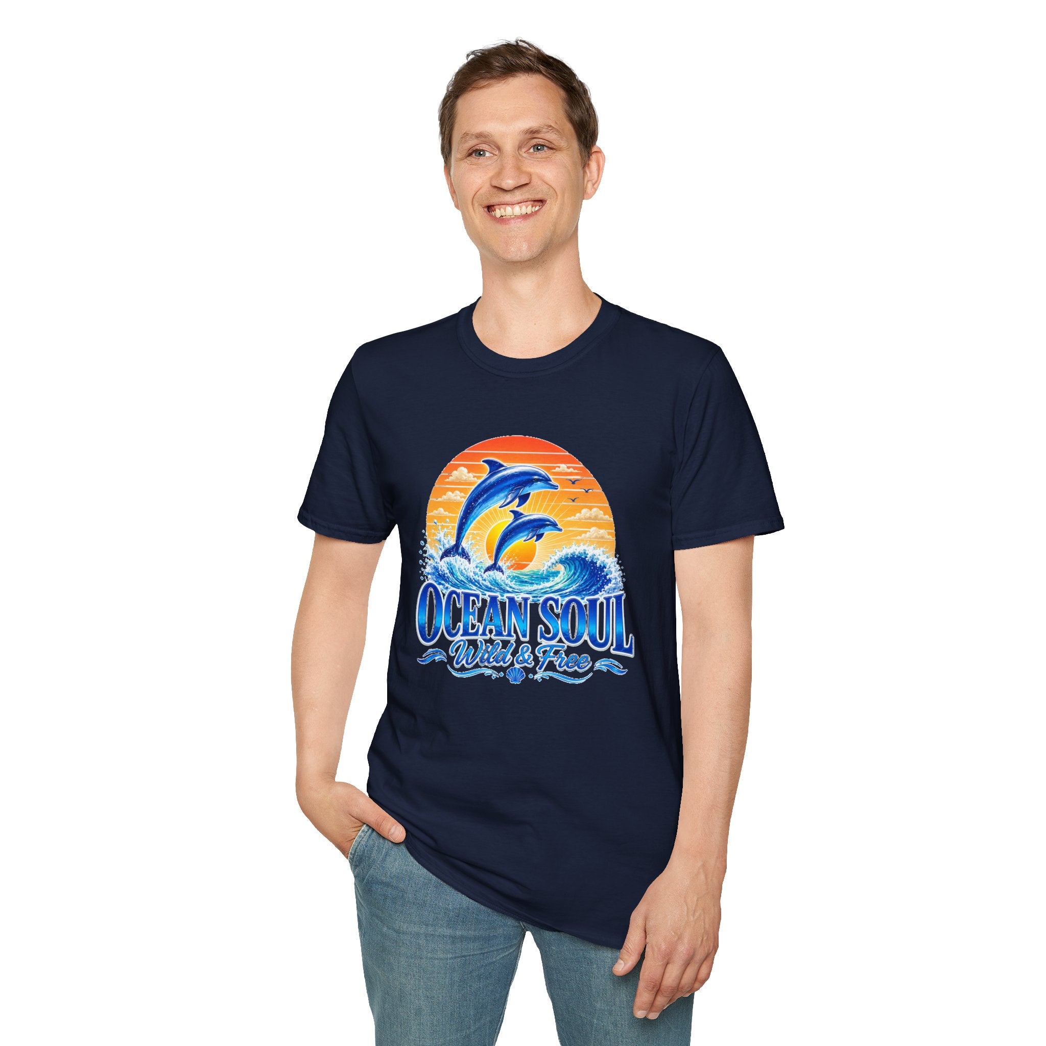 Ocean Soul Dolphin T-Shirt | Wild & Free Beach Tee | Coastal Summer Shirt | Ocean Lover Gift | Dolphin Graphic Unisex Tee