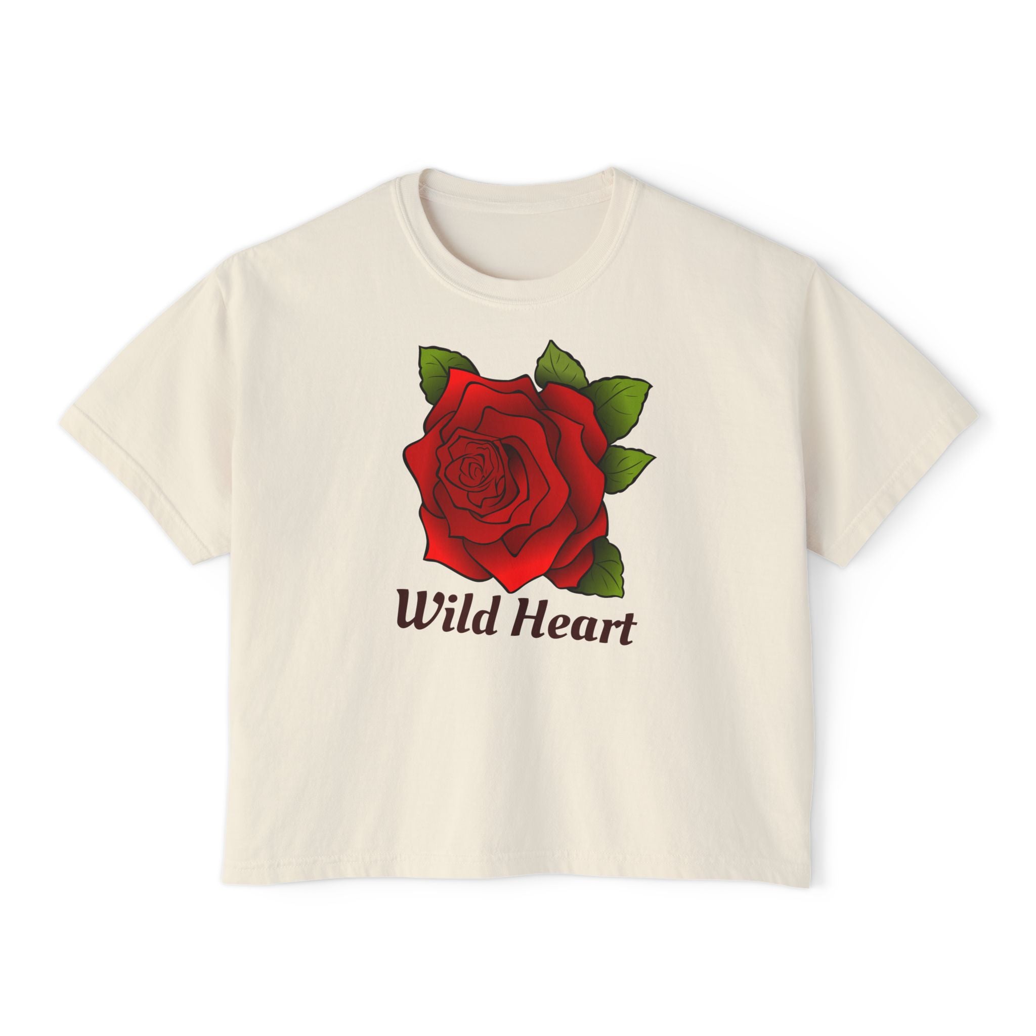 Wild Heart Rose T-Shirt for Women Vintage Floral Boxy Tee
